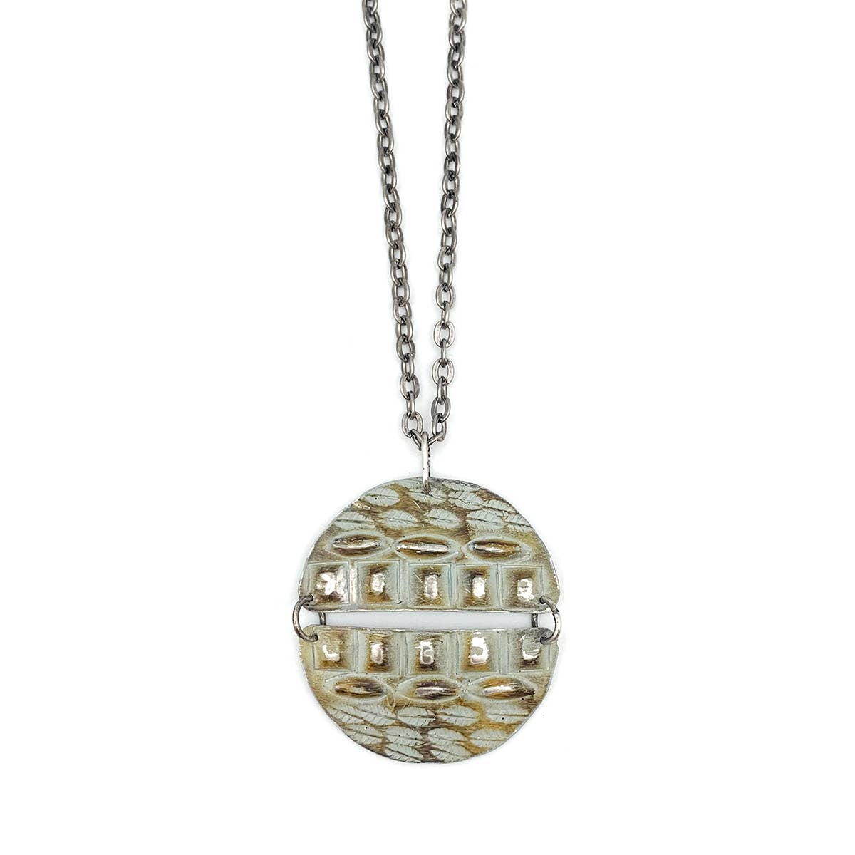 Silver Patina Necklace - Mint Pieced Circle