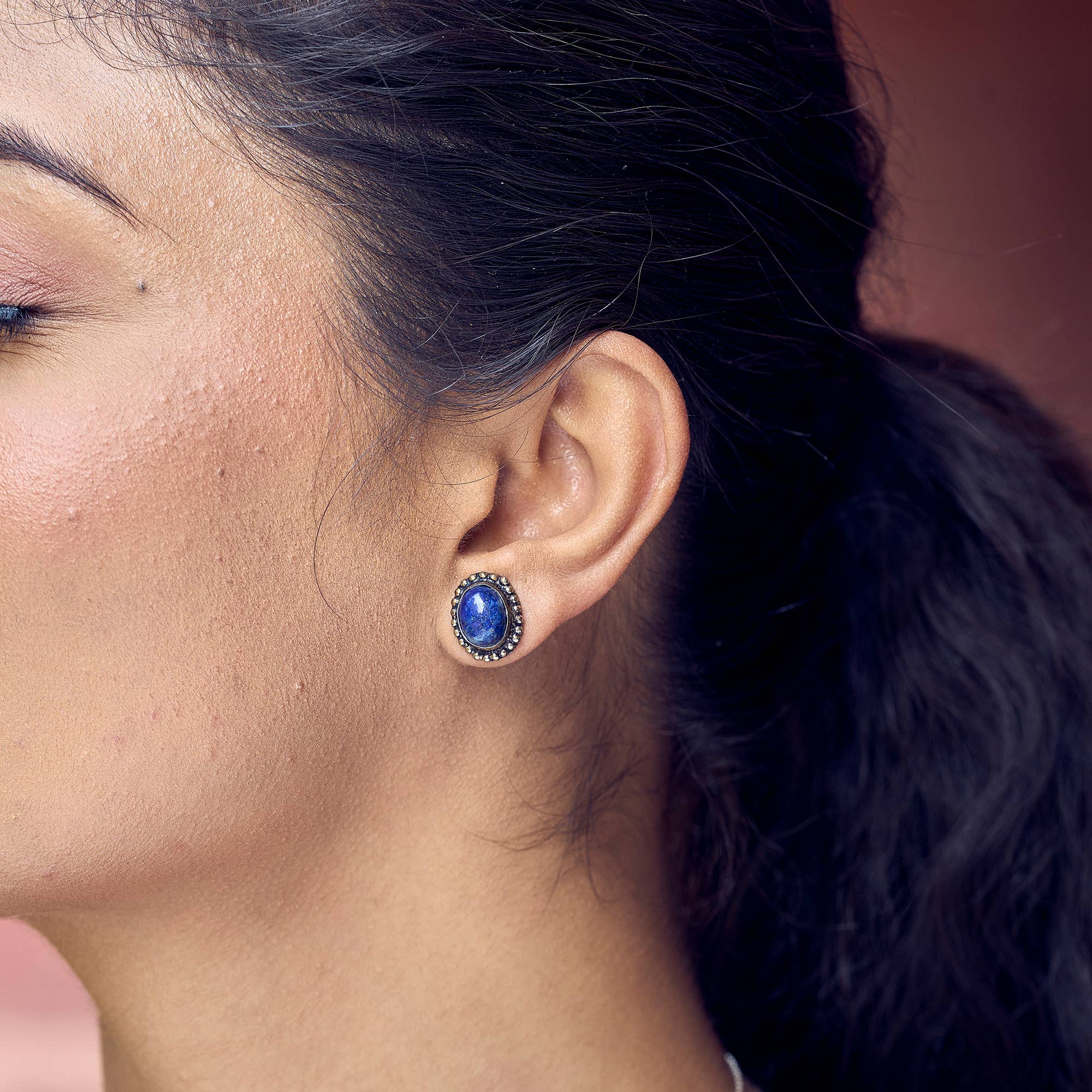 Handcrafted Kashi Semiprecious Stone Post Earrings - Lapis