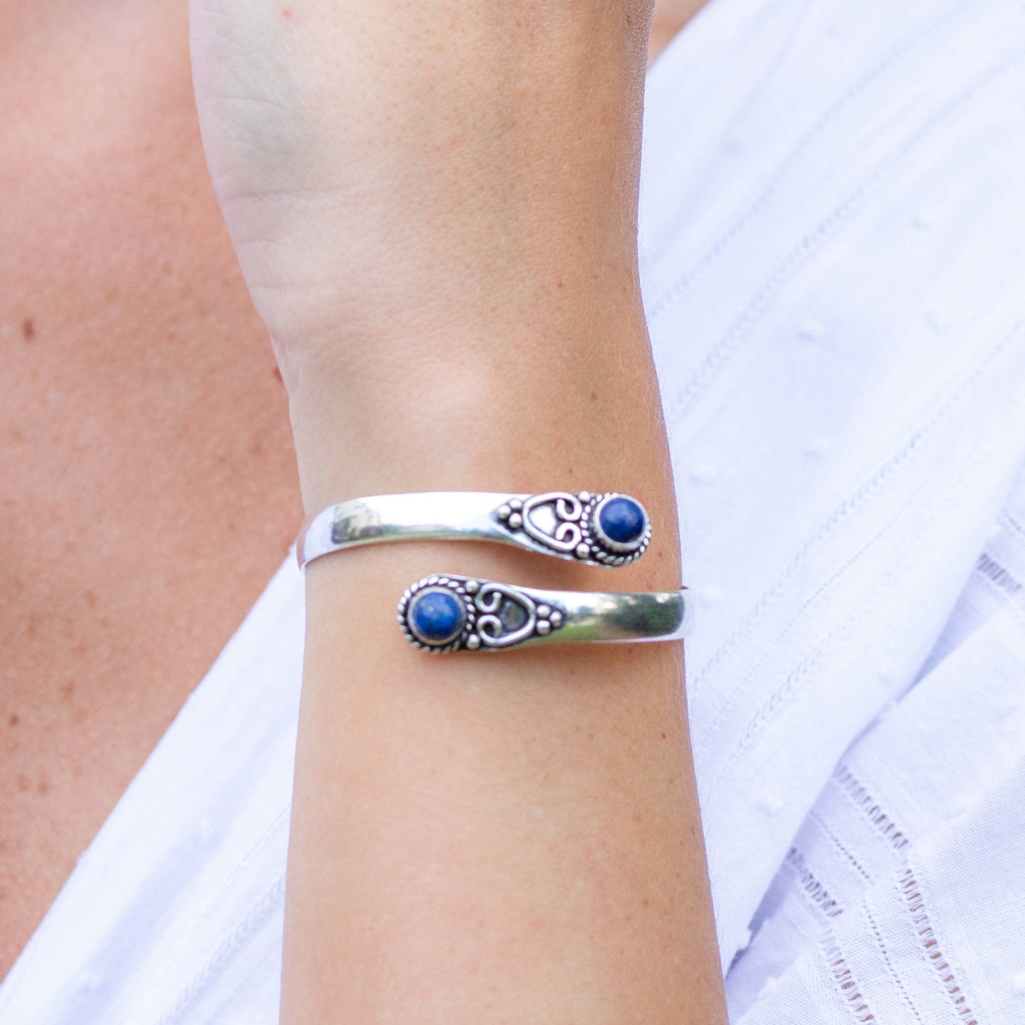 Tanvi Collection Bangle Bracelet - Silver with Lapis