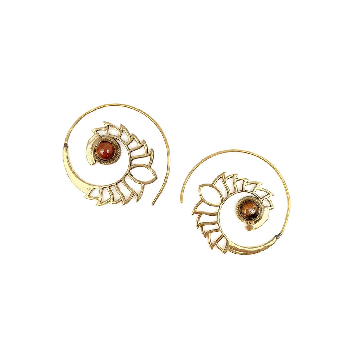 Tanvi Collection Earrings - Tigerseye Gold Lotus Open Hoop