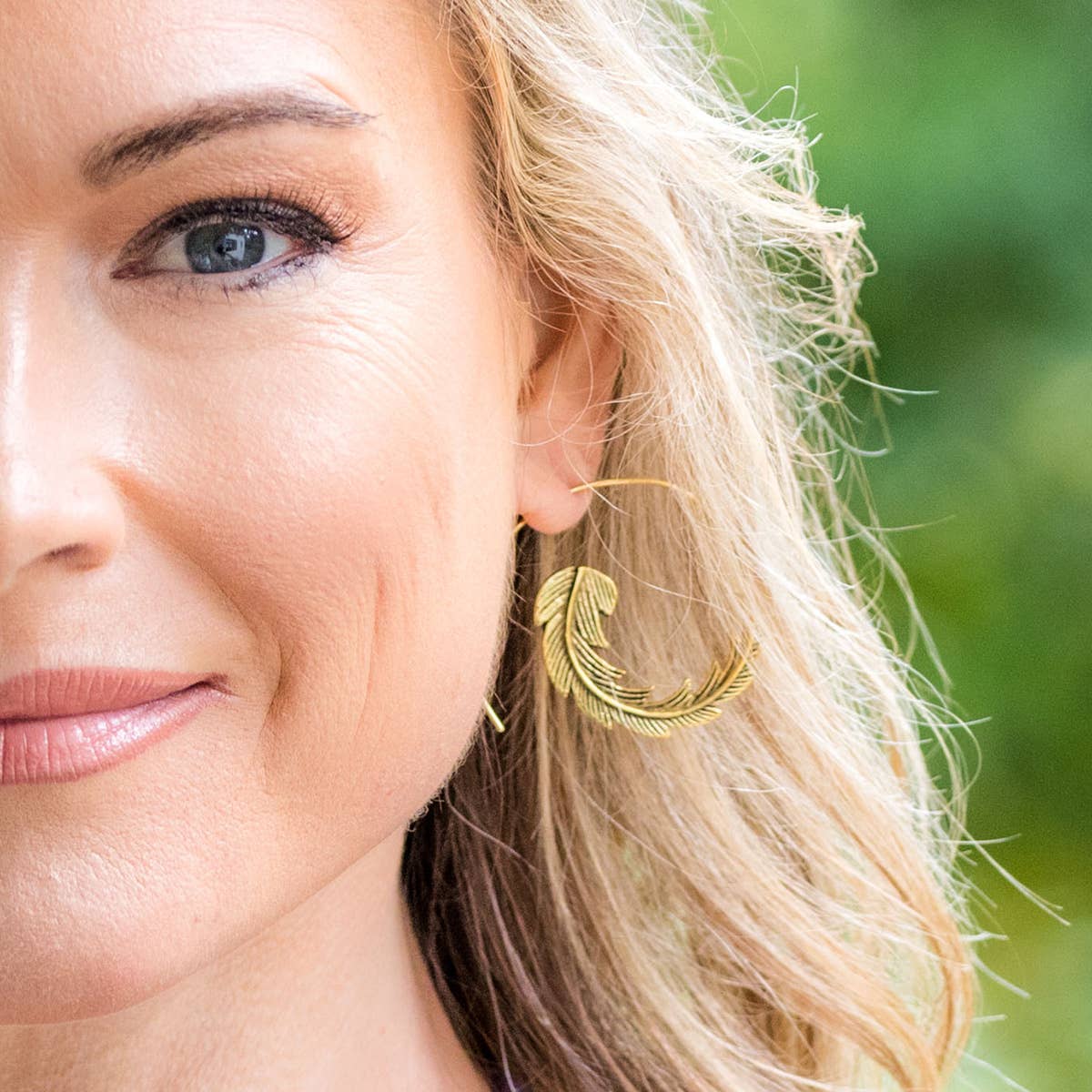 Tanvi Collection Earrings - Gold Curled Feather Open Hoop