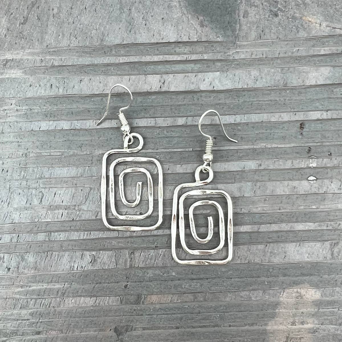 Silver Plated Earrings - Smaller Size Square Spiral