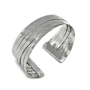 Silver Plated Adjustable Cuff Bracelet - Crossed Wide Bands