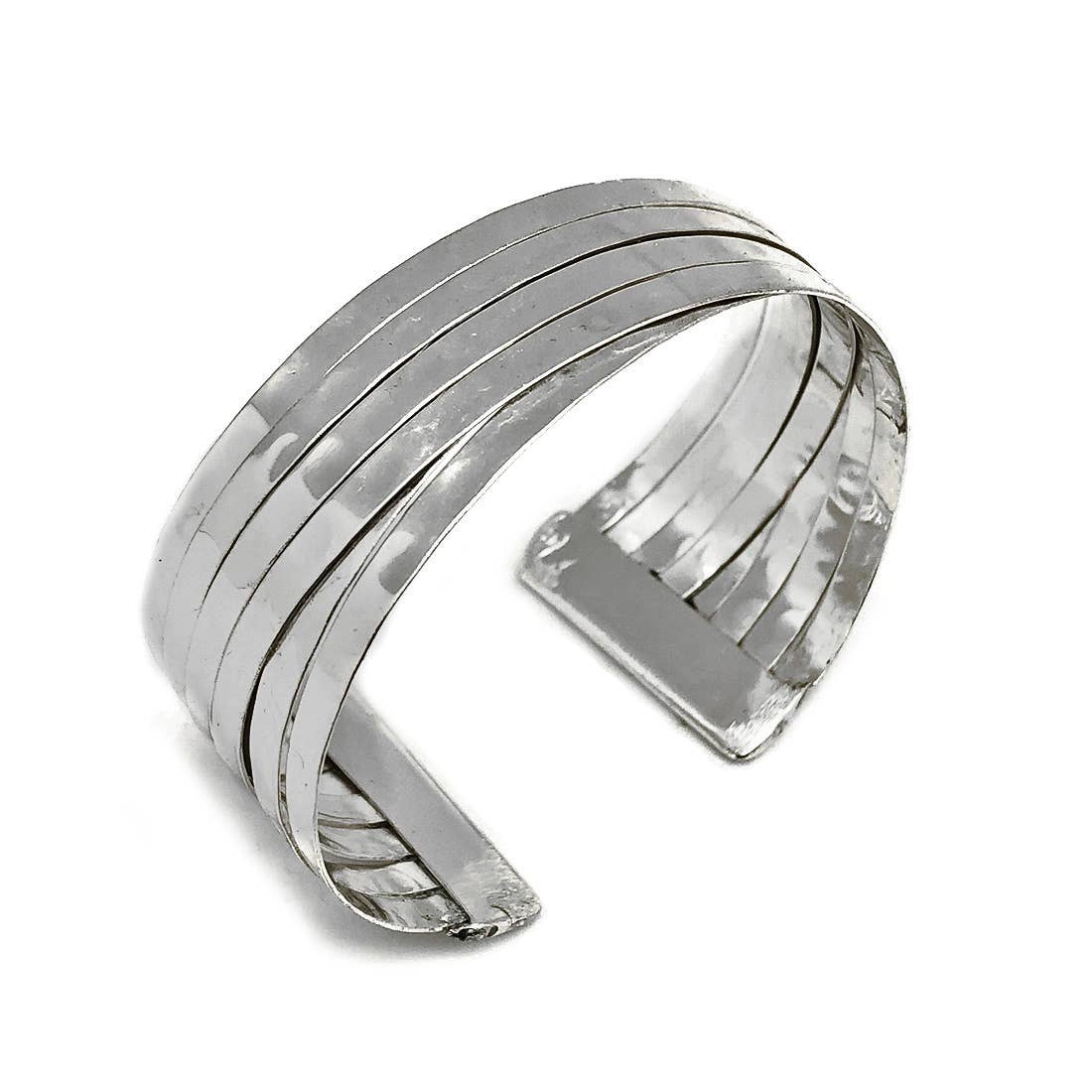 Silver Plated Adjustable Cuff Bracelet - Crossed Wide Bands