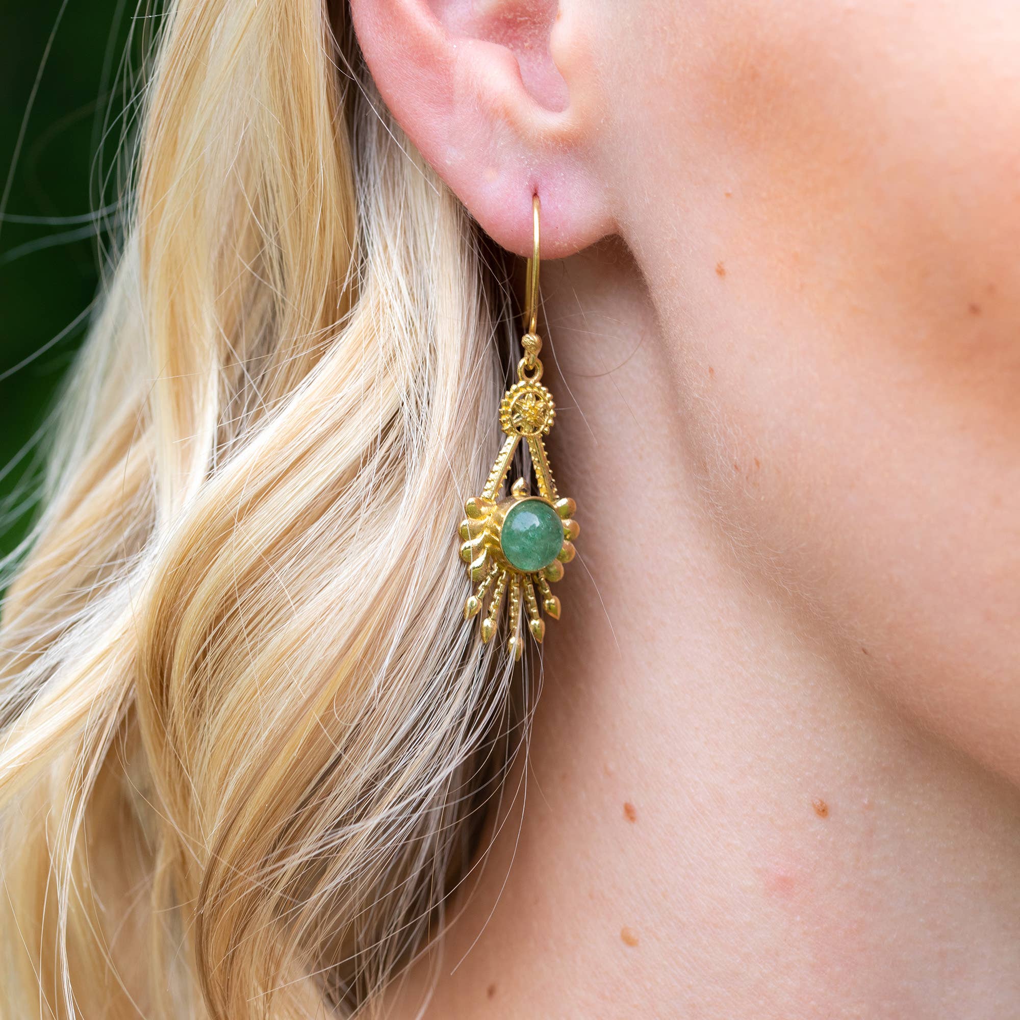 Tanvi Gold-Plated and Aventurine Earrings - Geometric Fringe