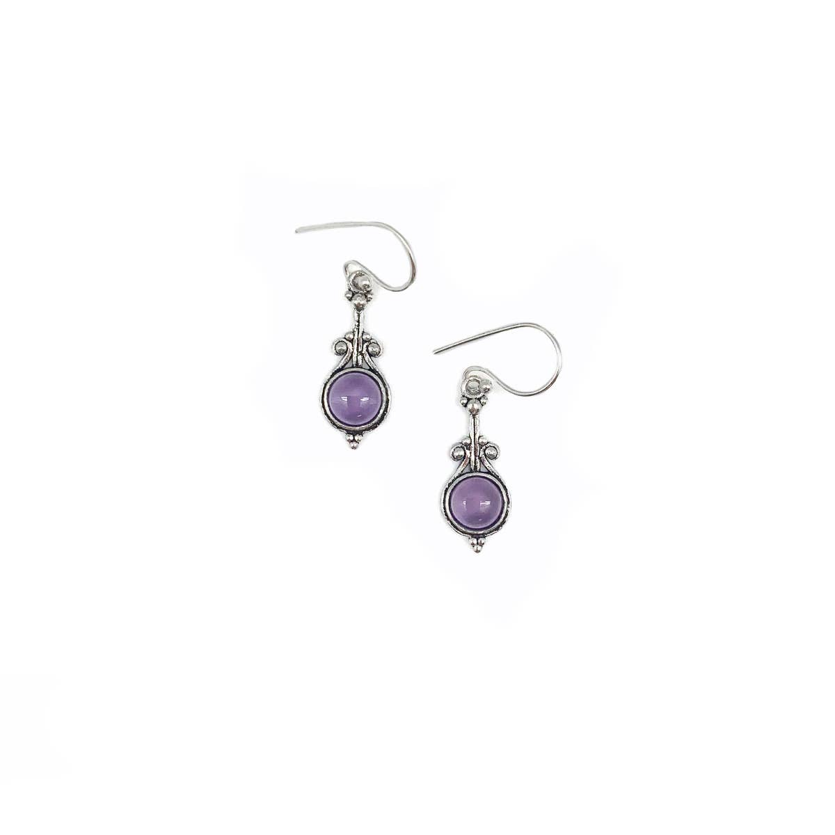 Tanvi Silver Slender Drop with Amethyst Earrings
