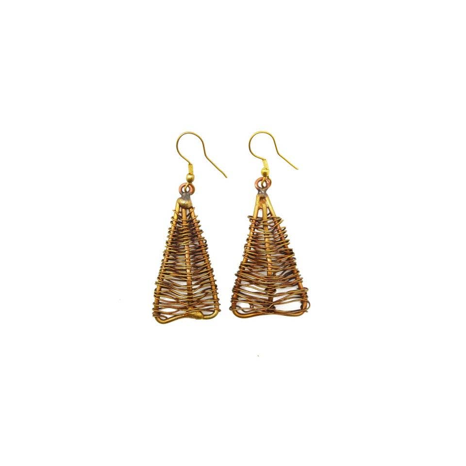 Basketweave Antique Brass Woven Triangle Earrings