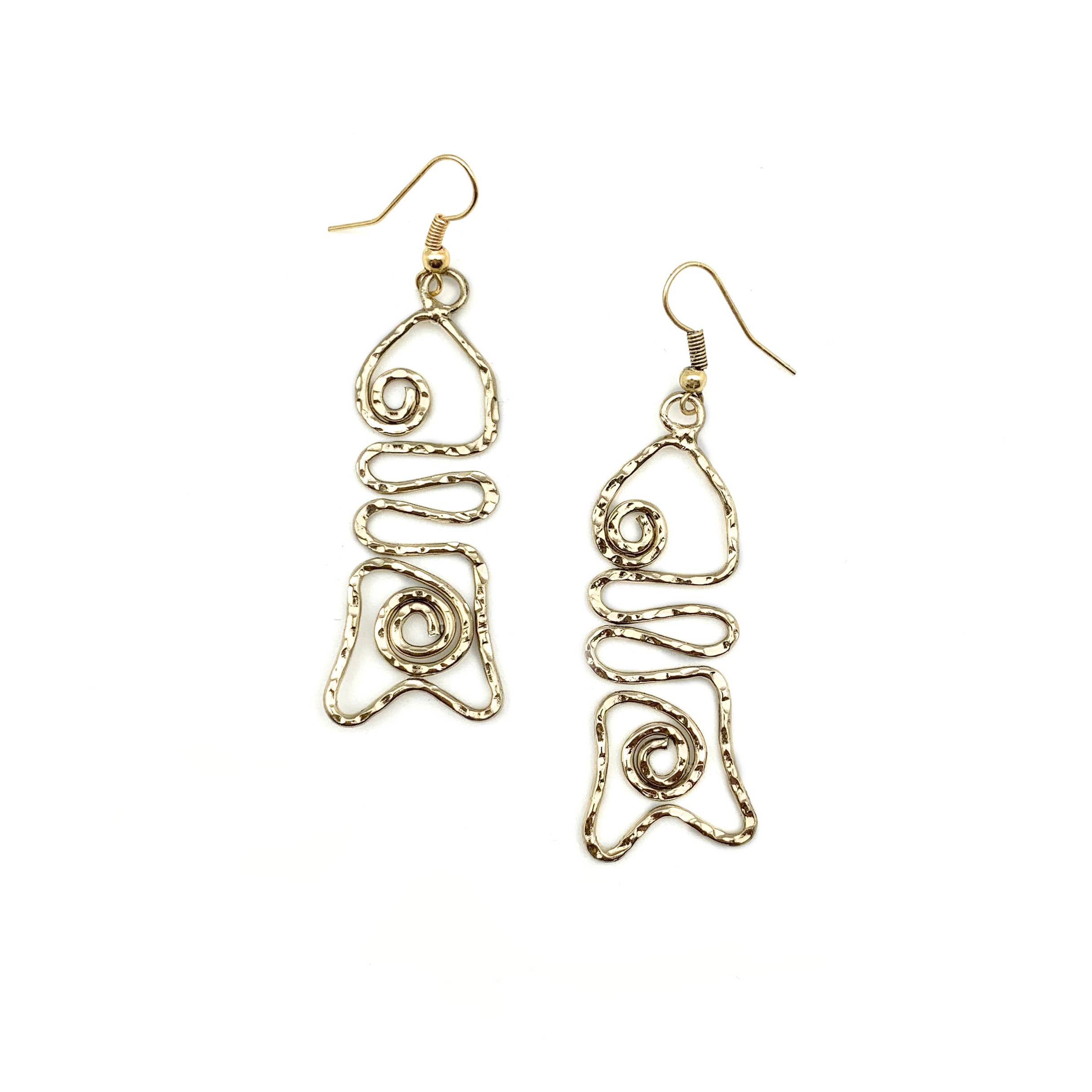 Gold Plated Earrings - Spiral Fish