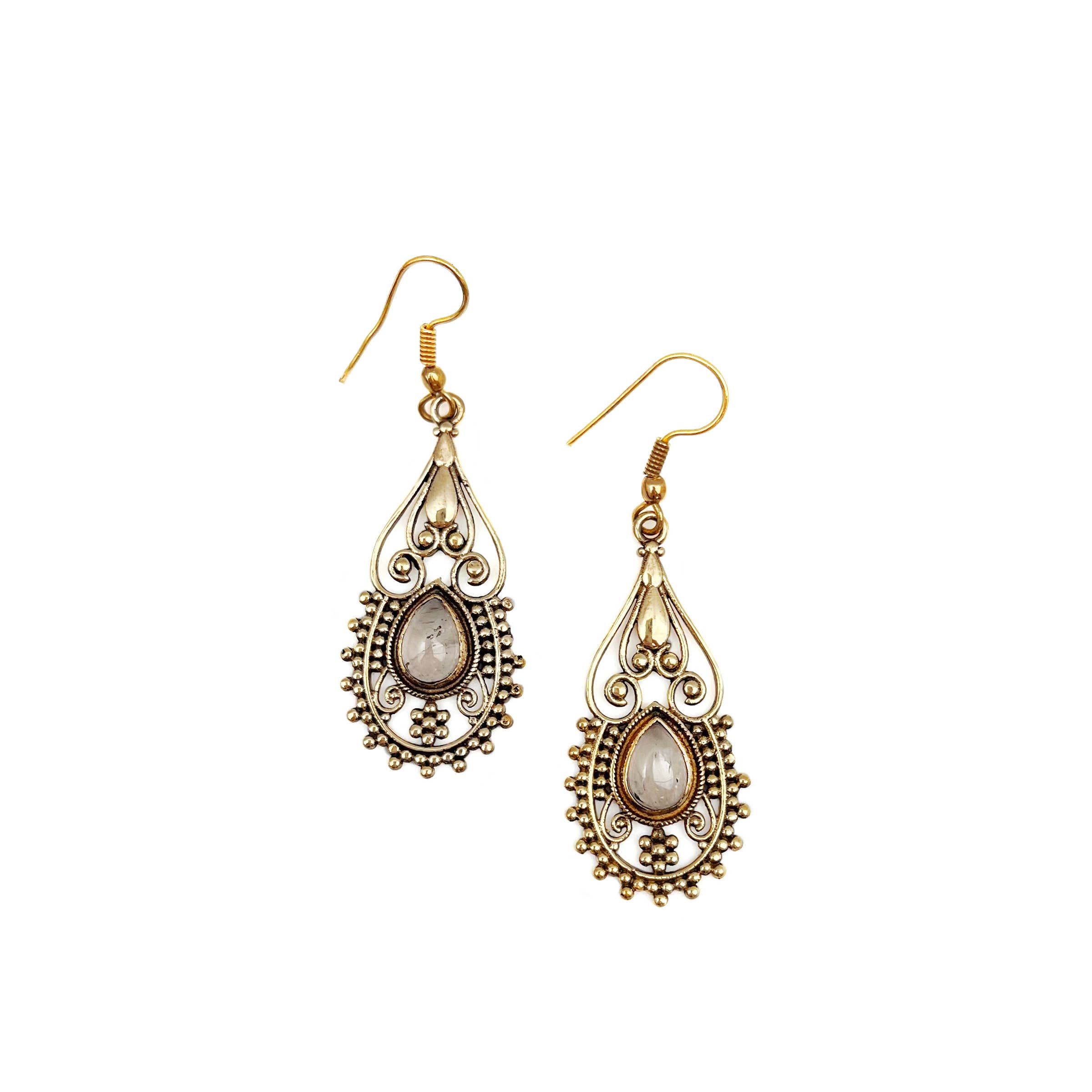 Tanvi Collection Earrings - Gold Teardrop with Rose Quartz