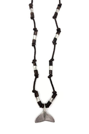 Aadi Whale Tail on Knotted Leather with Beads Men's Necklace