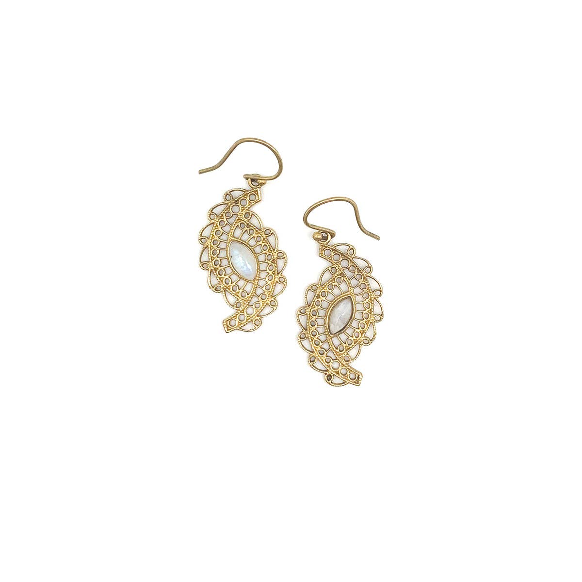 Tanvi Gold Assymmetrical Paisley With  Moonstone Earrings