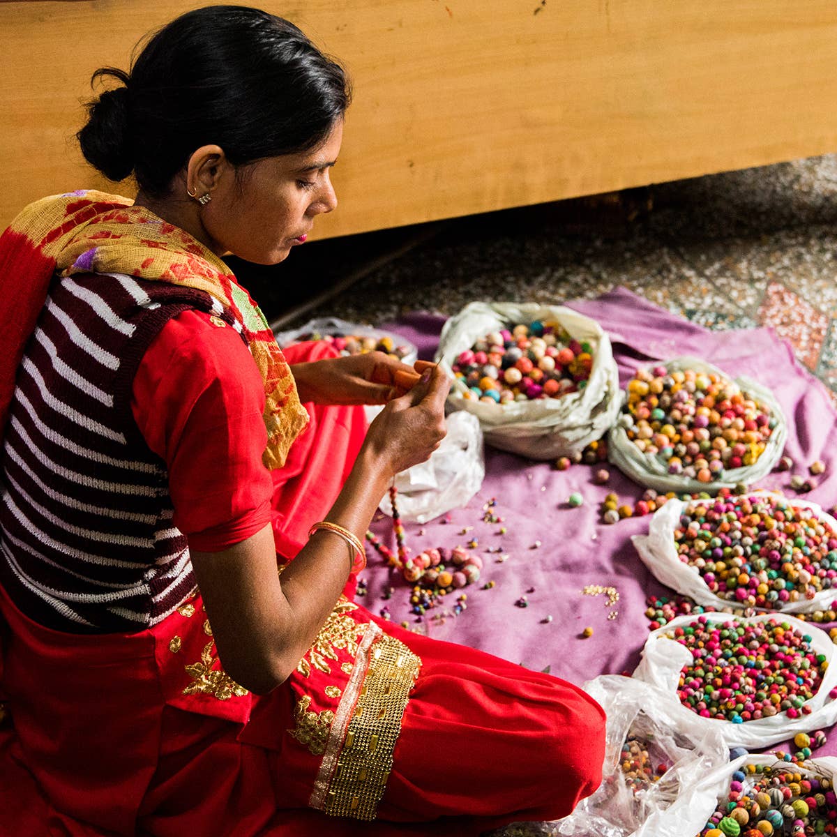 Aasha Asymmetrical Kantha Handcrafted Beads Earrings