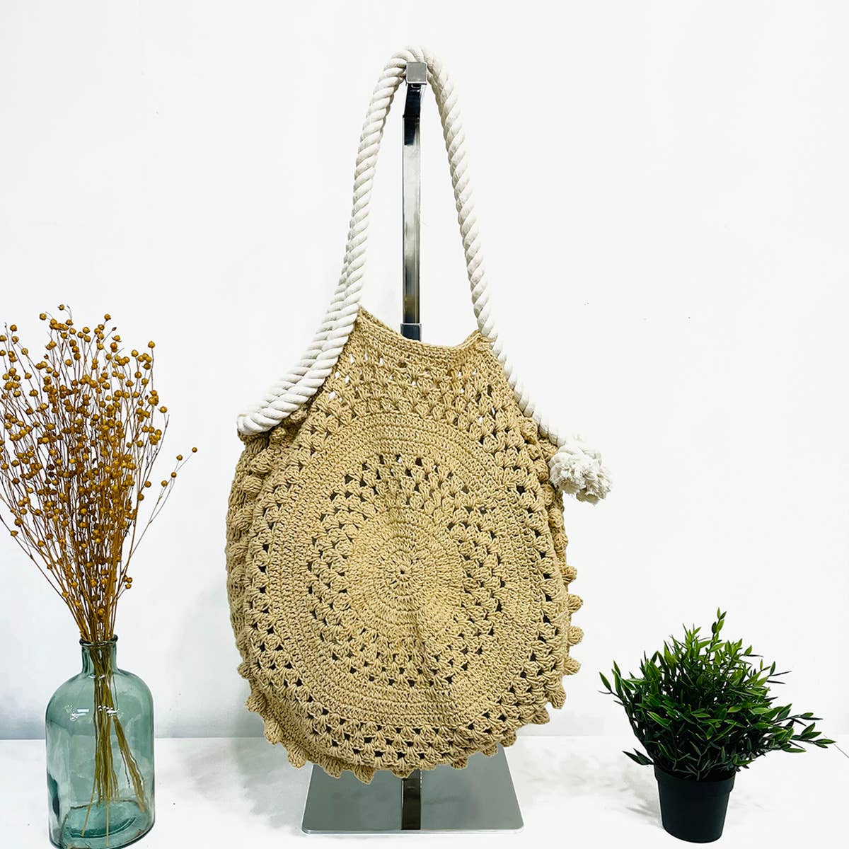 Nina Bag - Knitted Cotton Bag with Rope Handles - Sand