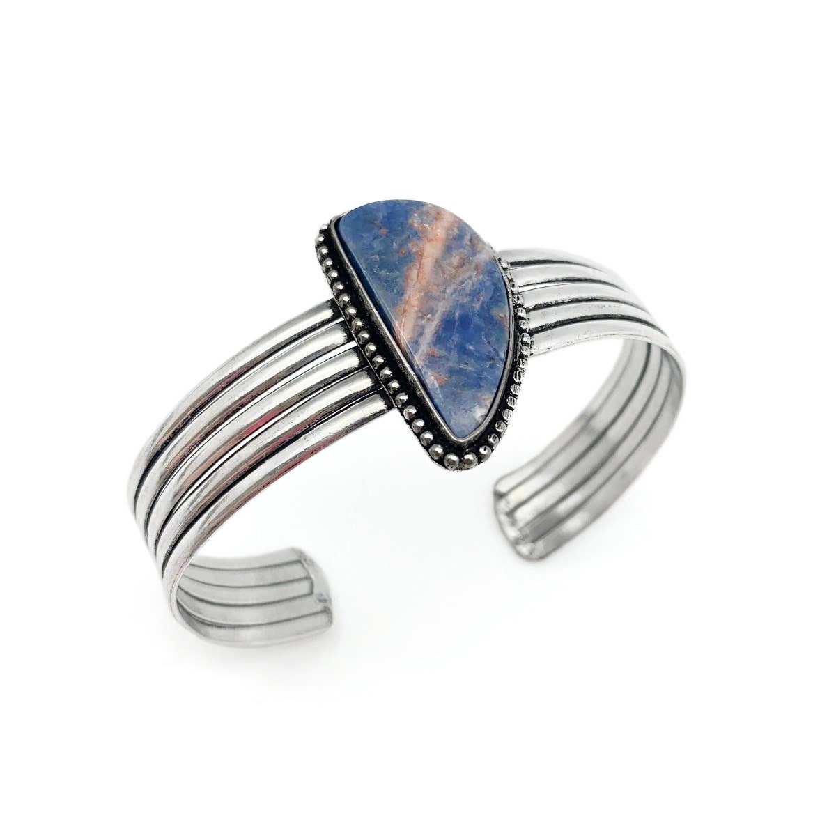 Handcrafted Kashi Semiprecious Stone Cuff - Sodalite
