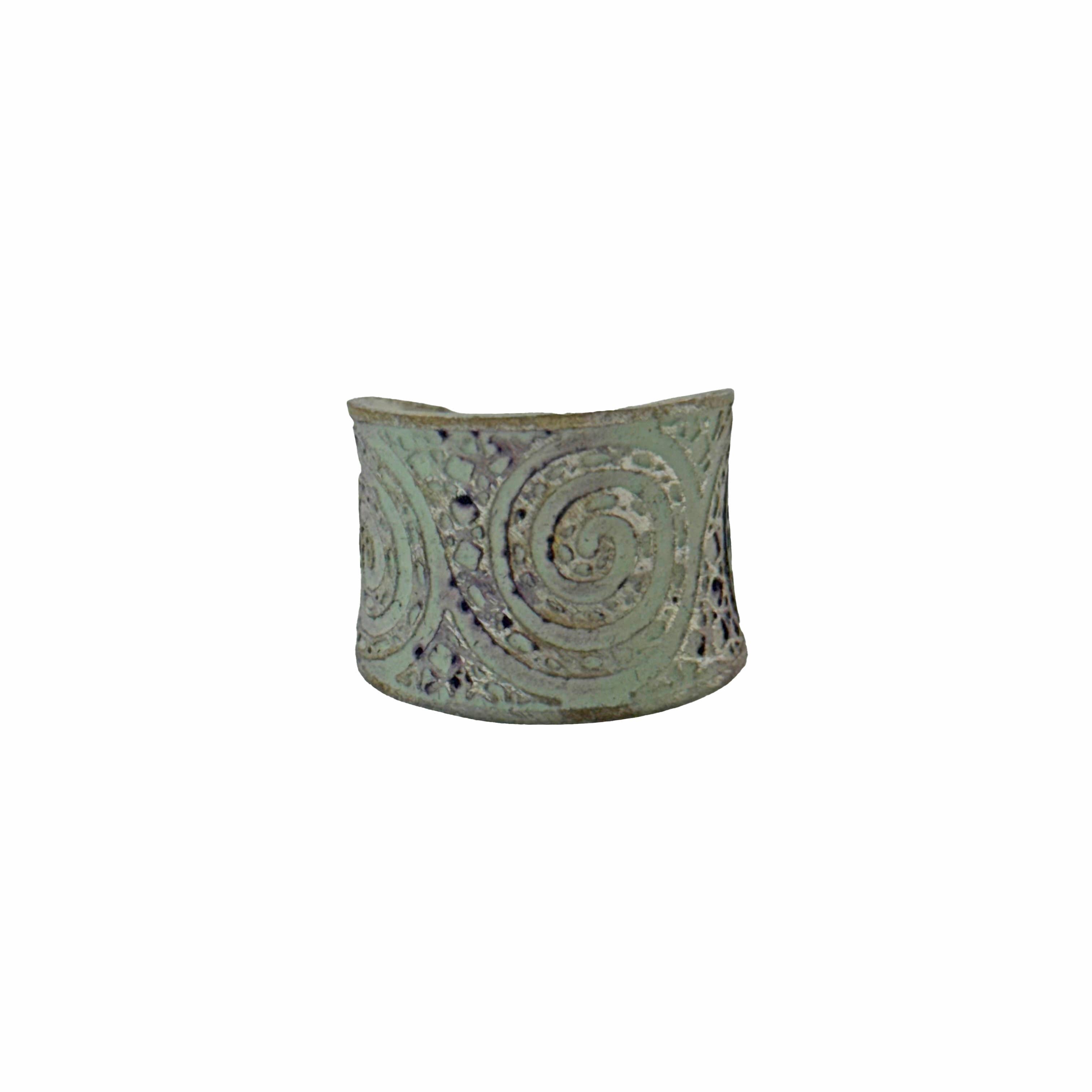 Handcrafted Silver Patina Teal Spiral Ring