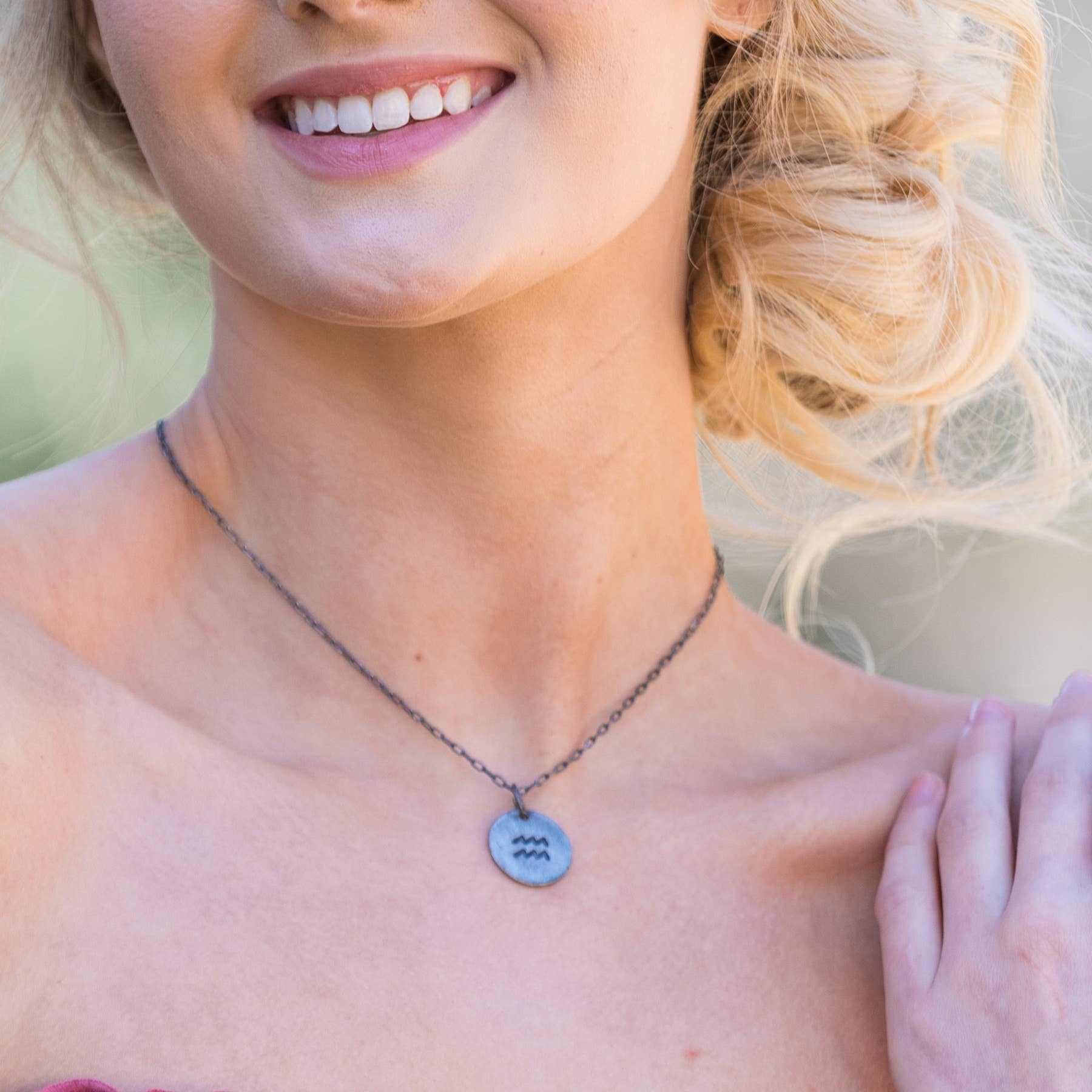 Aquarius Zodiac Pewter Glyph Necklace