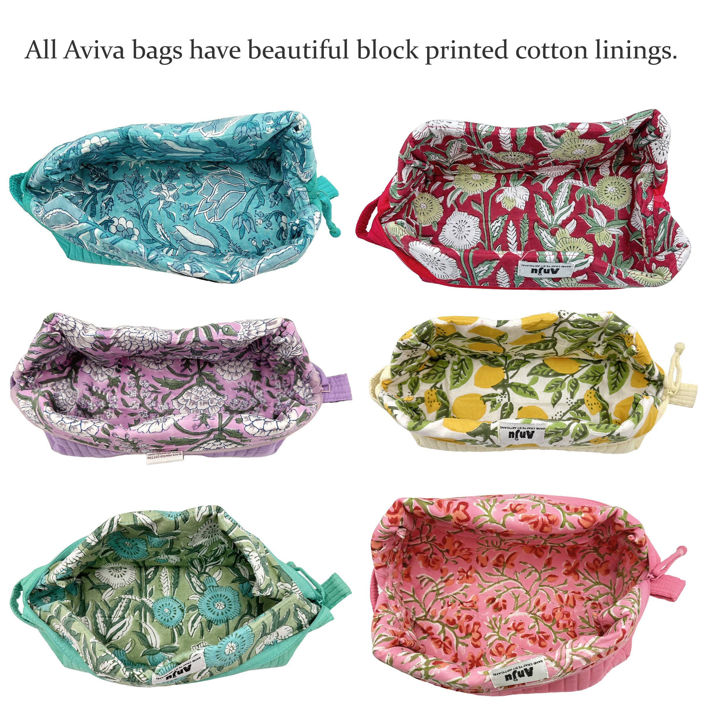 Aviva Collection - Quilted Solid Cotton Cosmetic Bag