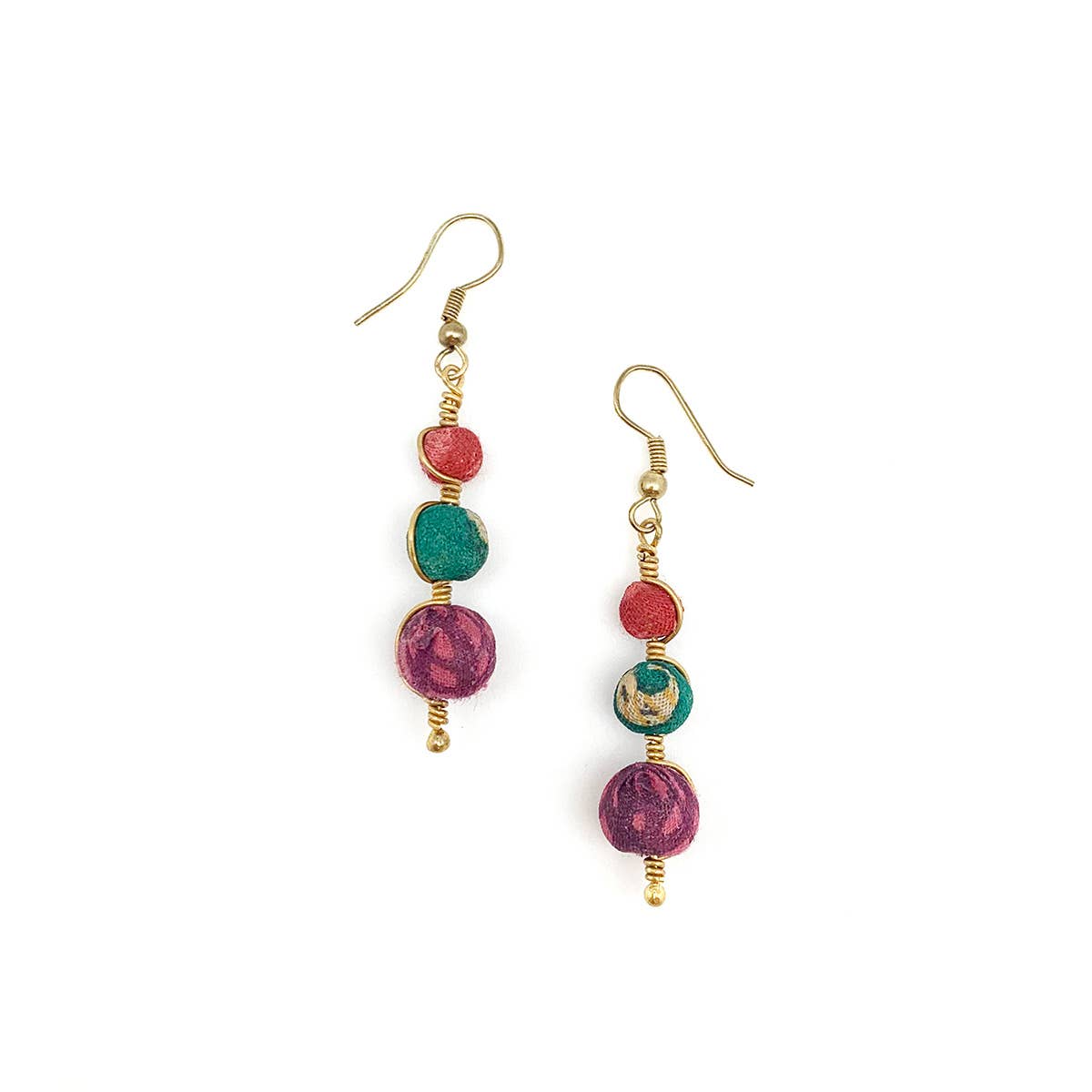 Aasha Graduated Wrapped Beads Kantha Coiled Wire Earrings