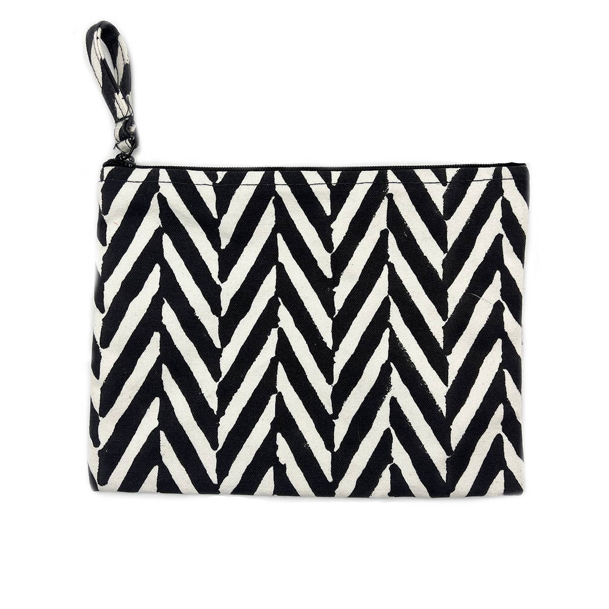 Block-Printed Canvas Zipper Pouch Bold Chevron