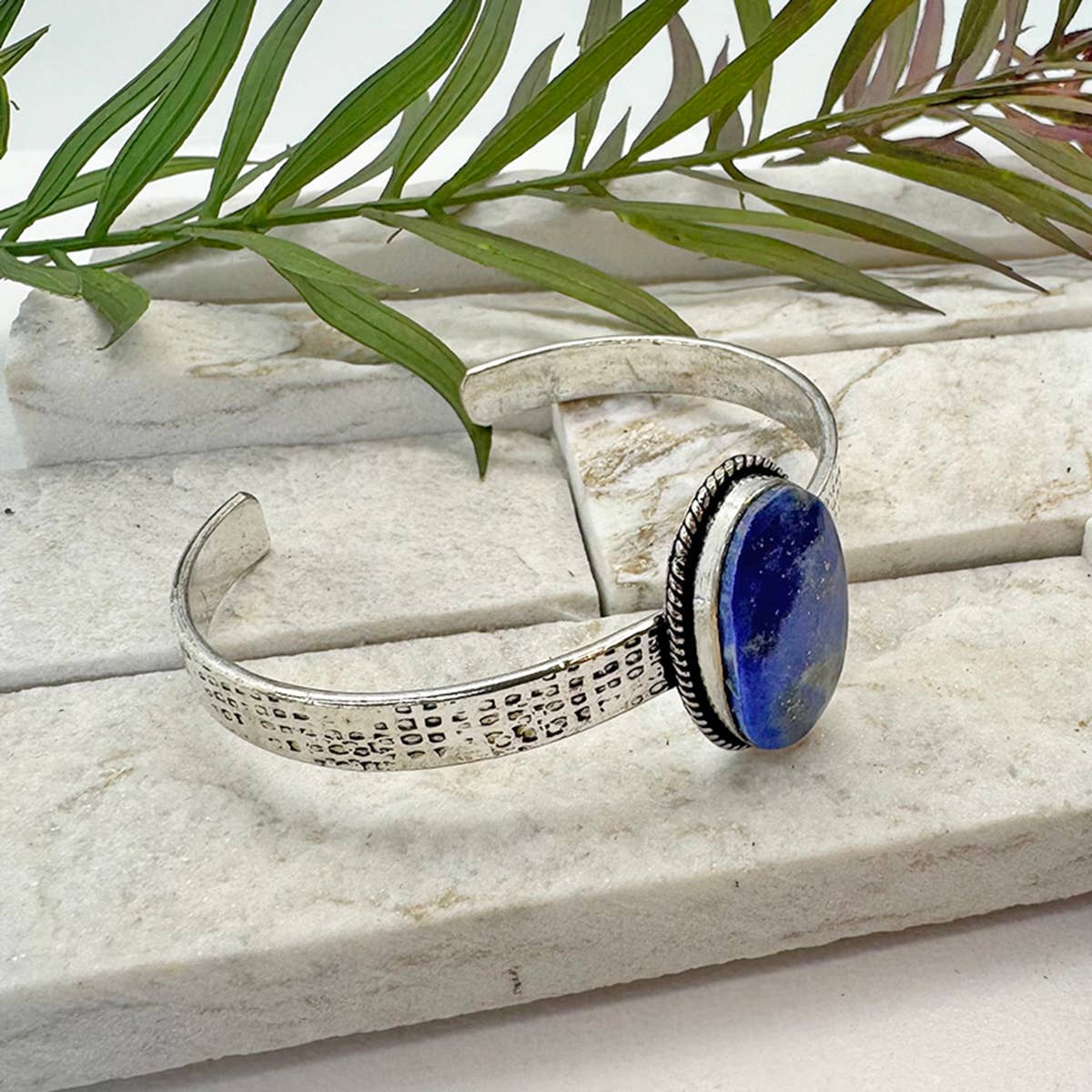 Handcrafted Kashi Semiprecious Stone Cuff - Lapis
