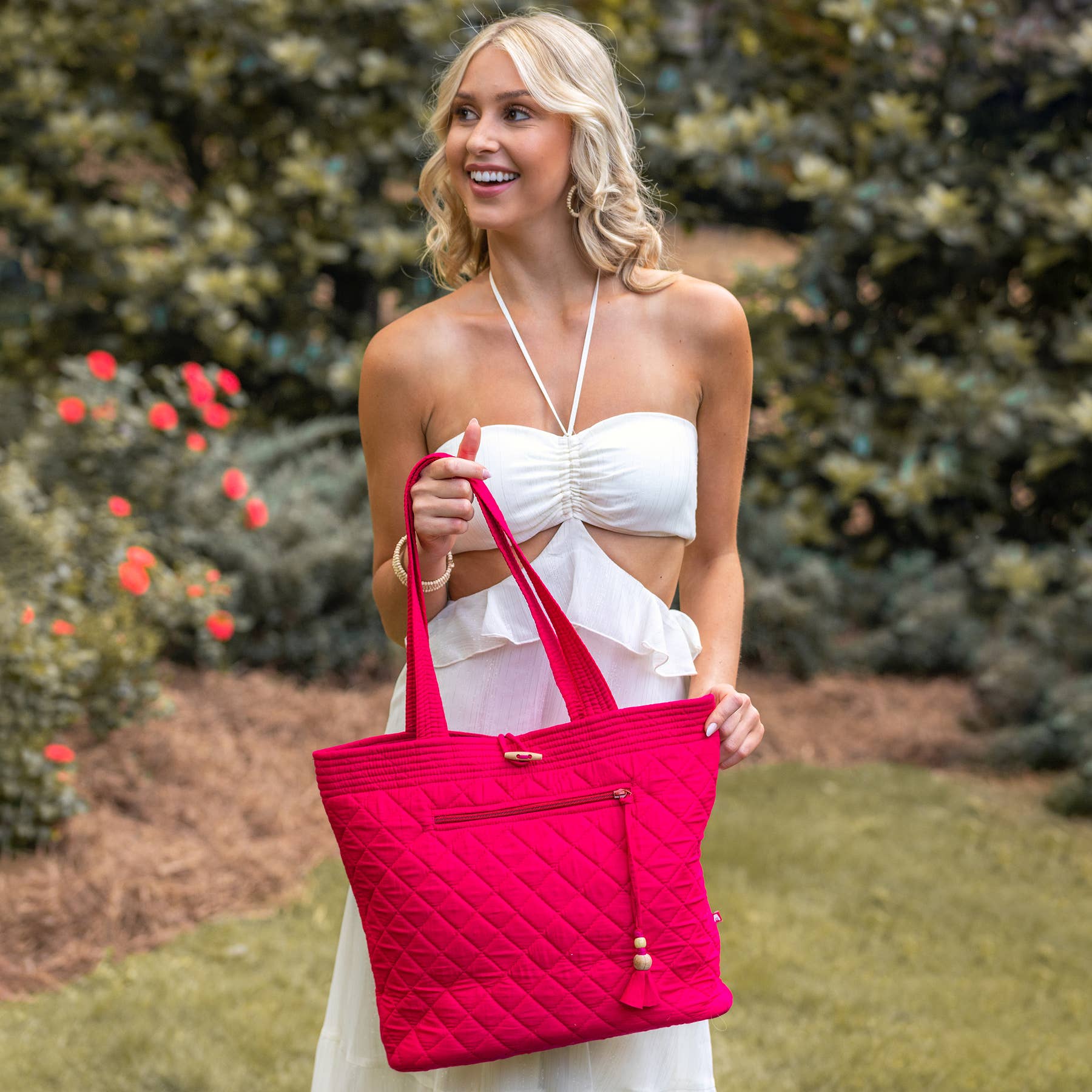 Aviva Collection - Quilted Solid Cotton Shopper Tote