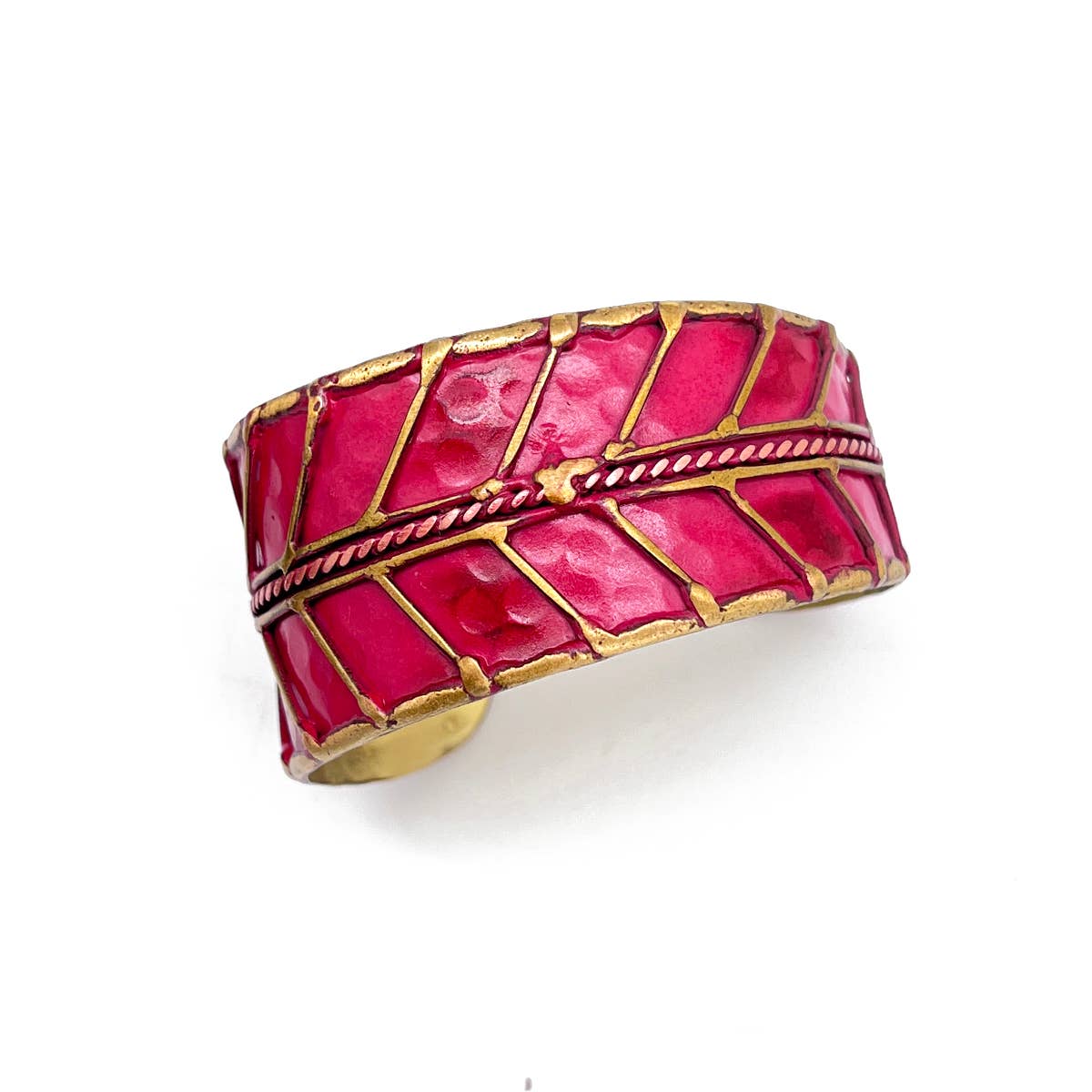 Brass Patina Cuff Bracelet - Pink Arrows
