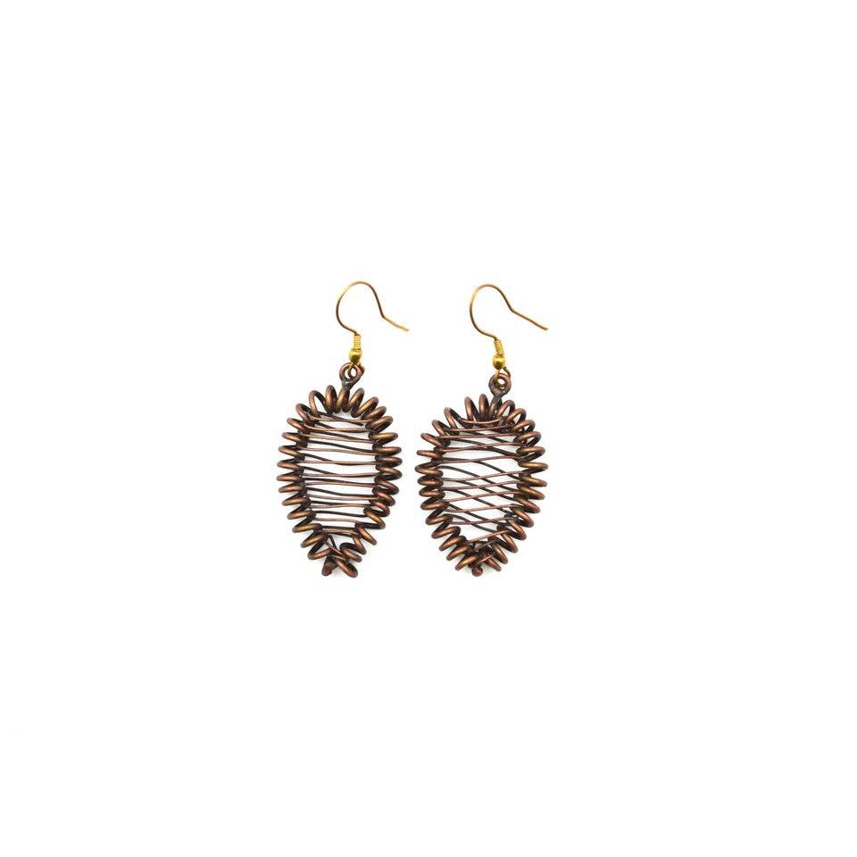 Basketweave Antique Copper Coil and Weave Oval Earrings