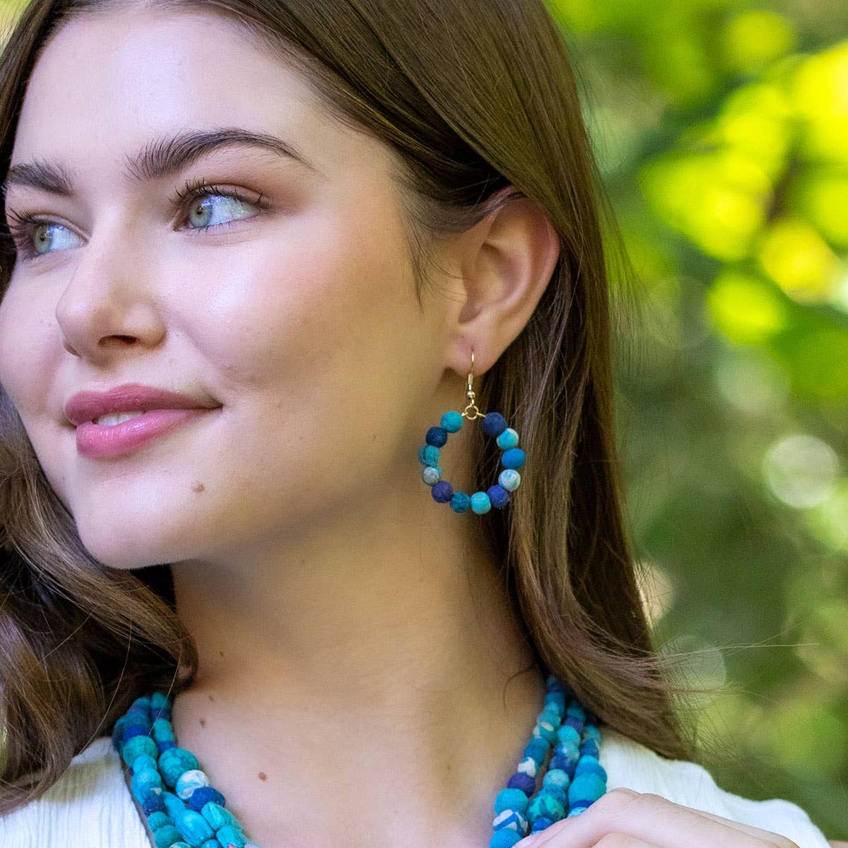 Aasha Aqua Small Hoop Kantha Handcrafted Earrings