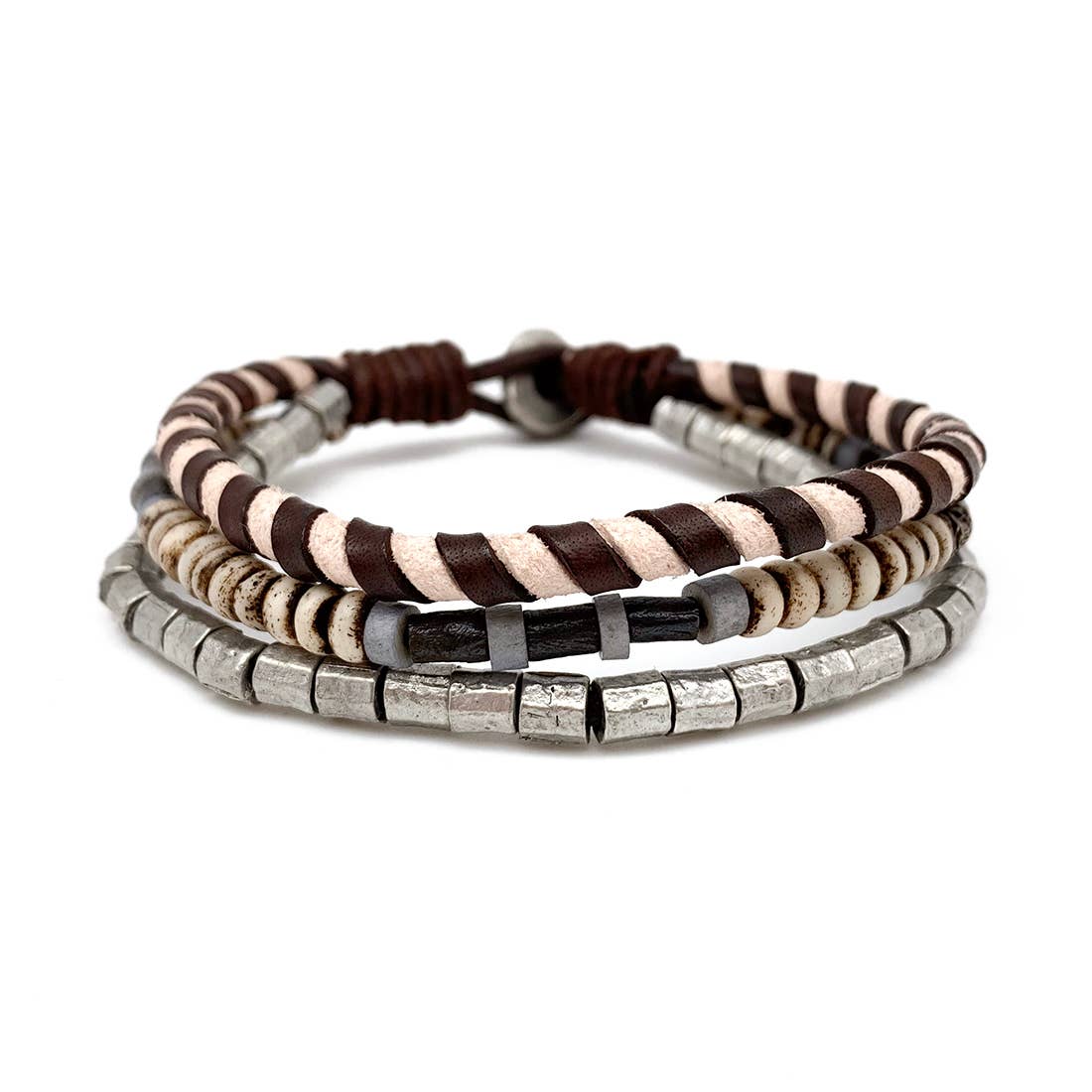 Aadi Striped Leather, Stone, and Metal Beads Men's Bracelet