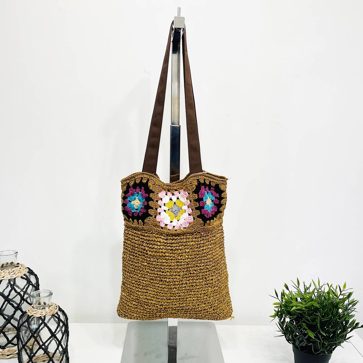 Nola Cotton Crochet and Raffia Shoulder Bags