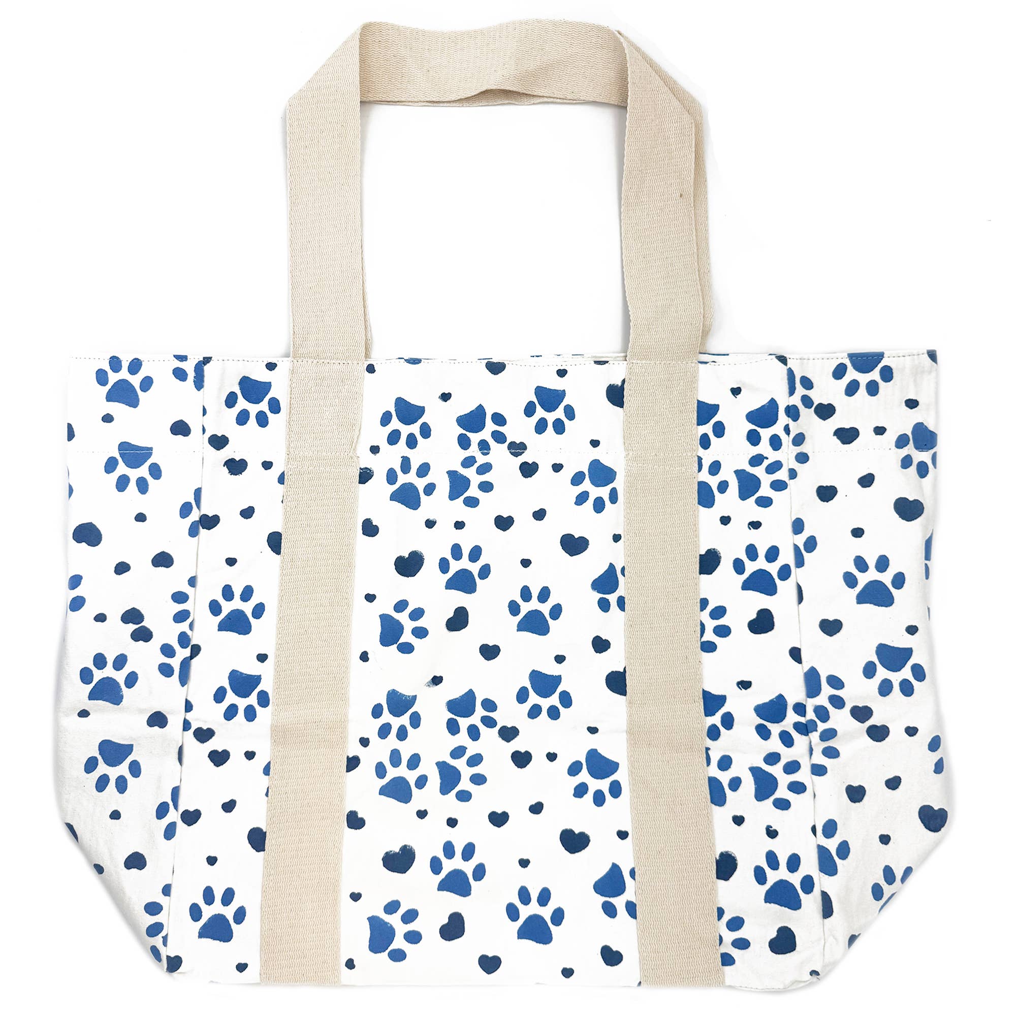 Handcrafted Canvas Tote Bag - Blue Paw Print