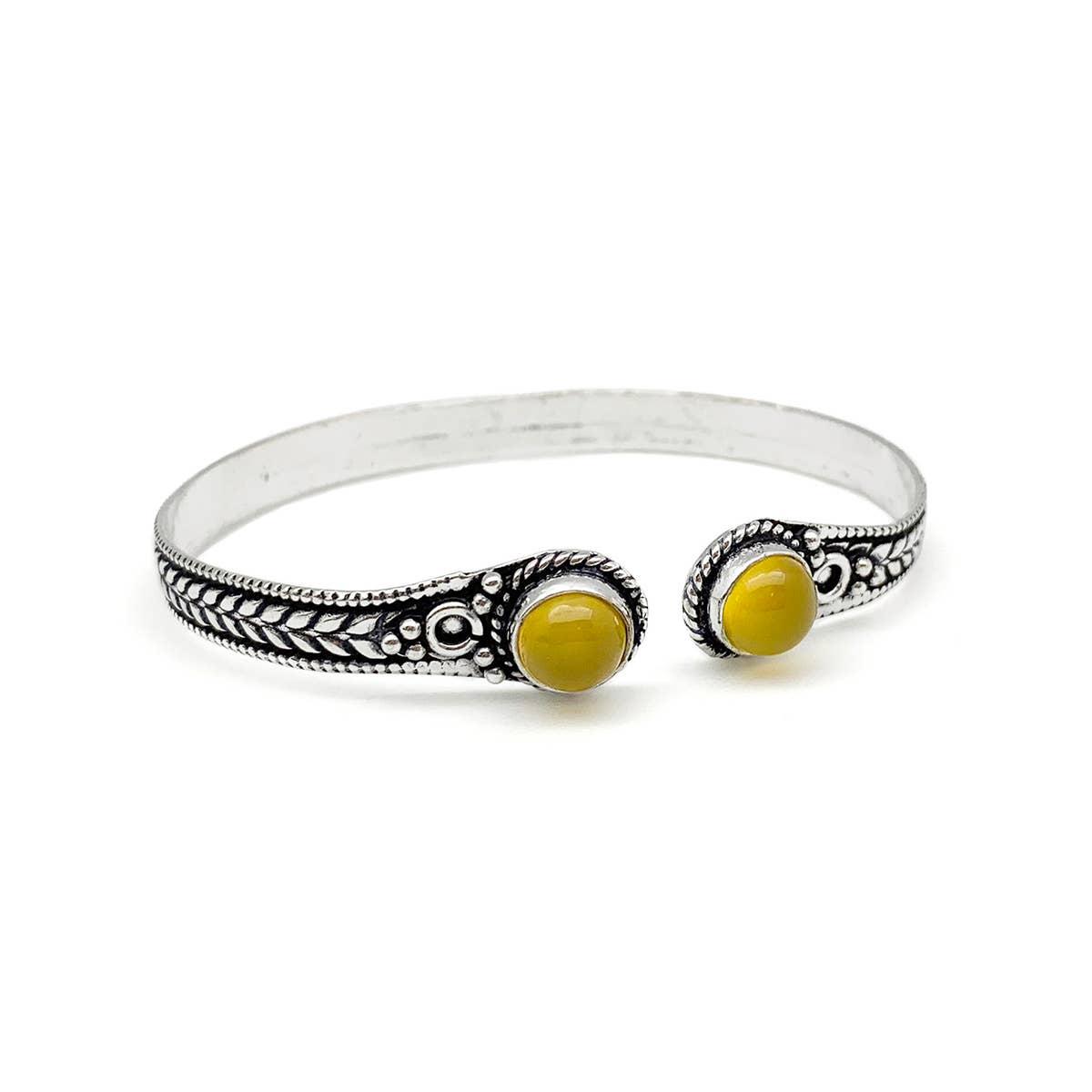 Tanvi Collection Bangle Bracelet - Silver with Yellow Agate