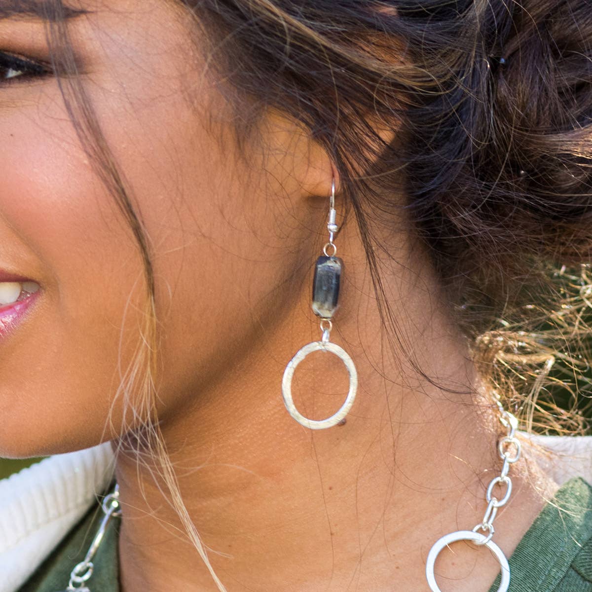 Silver Plated Semi-Precious Stone Long Earrings, no Display