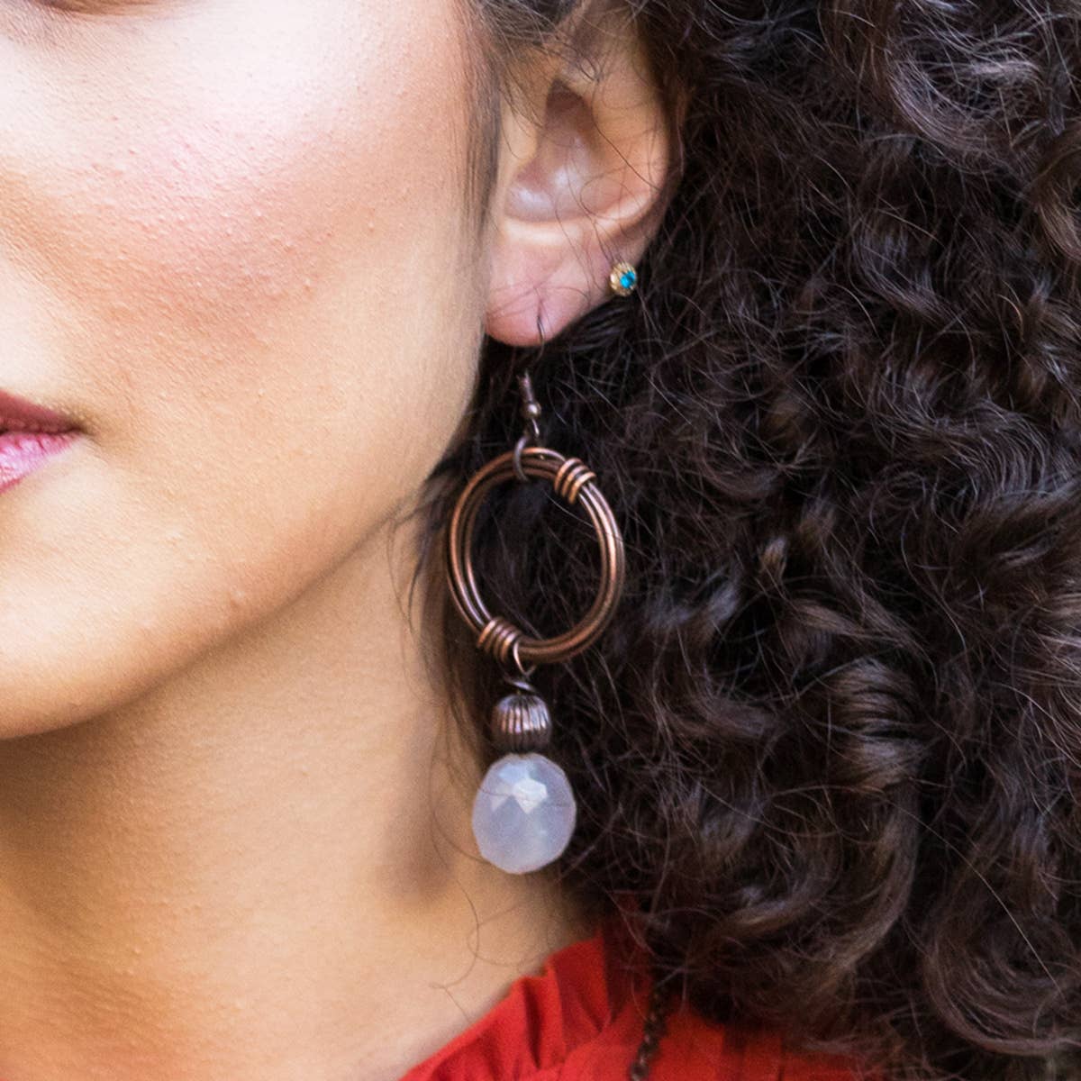 Banjara Antiqued Ring Earrings with Chalcedony Stone