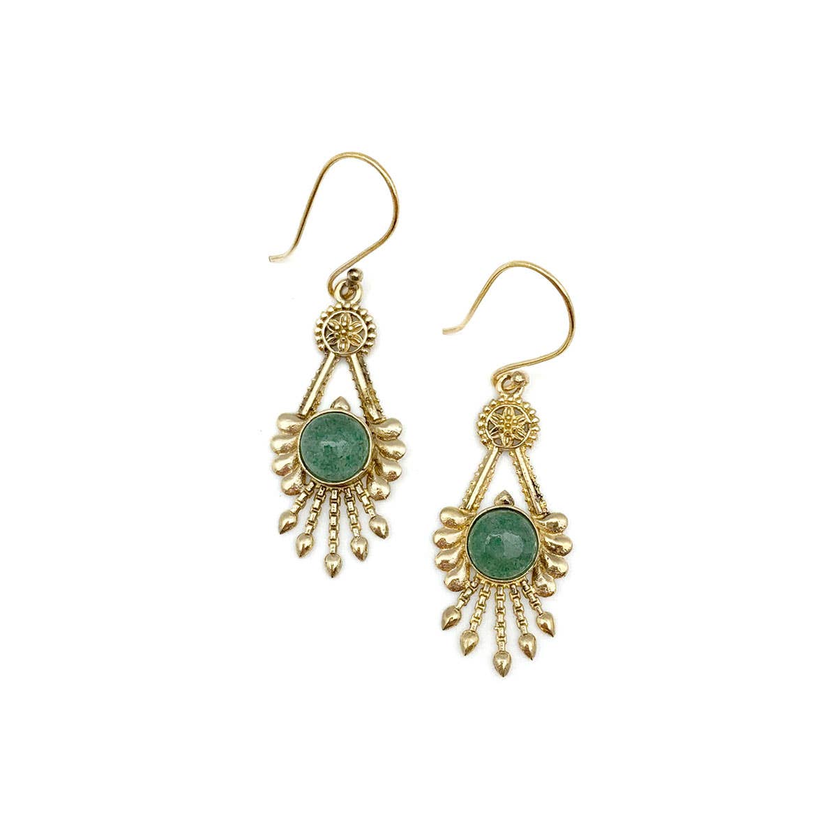 Tanvi Gold-Plated and Aventurine Earrings - Geometric Fringe