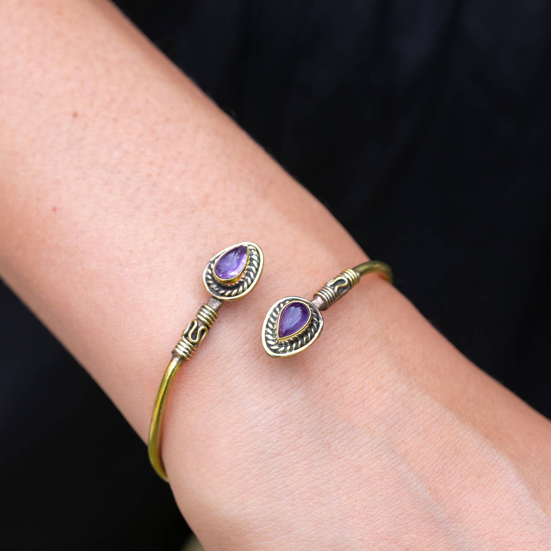 Tanvi Collection Bangle Bracelet - Gold with Amethyst