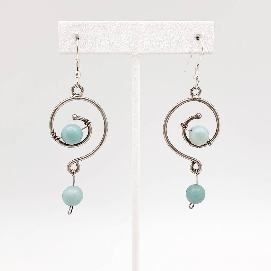 Wire-Wrapped Stone Earrings - Antique Silver, Amazonite