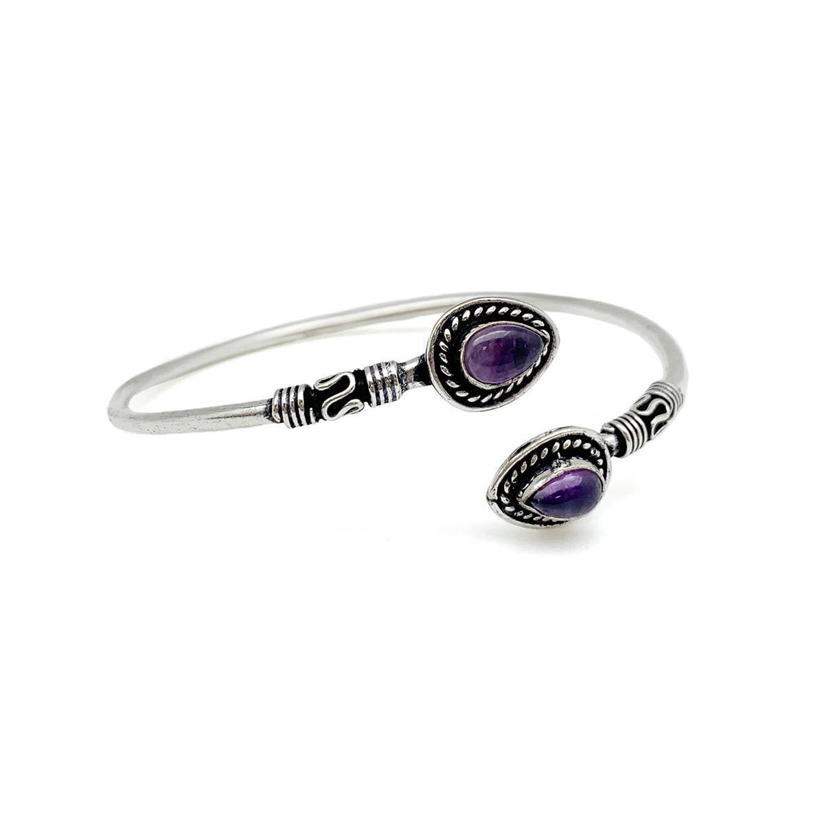 Tanvi Collection Bangle Bracelet - Silver with Amethyst