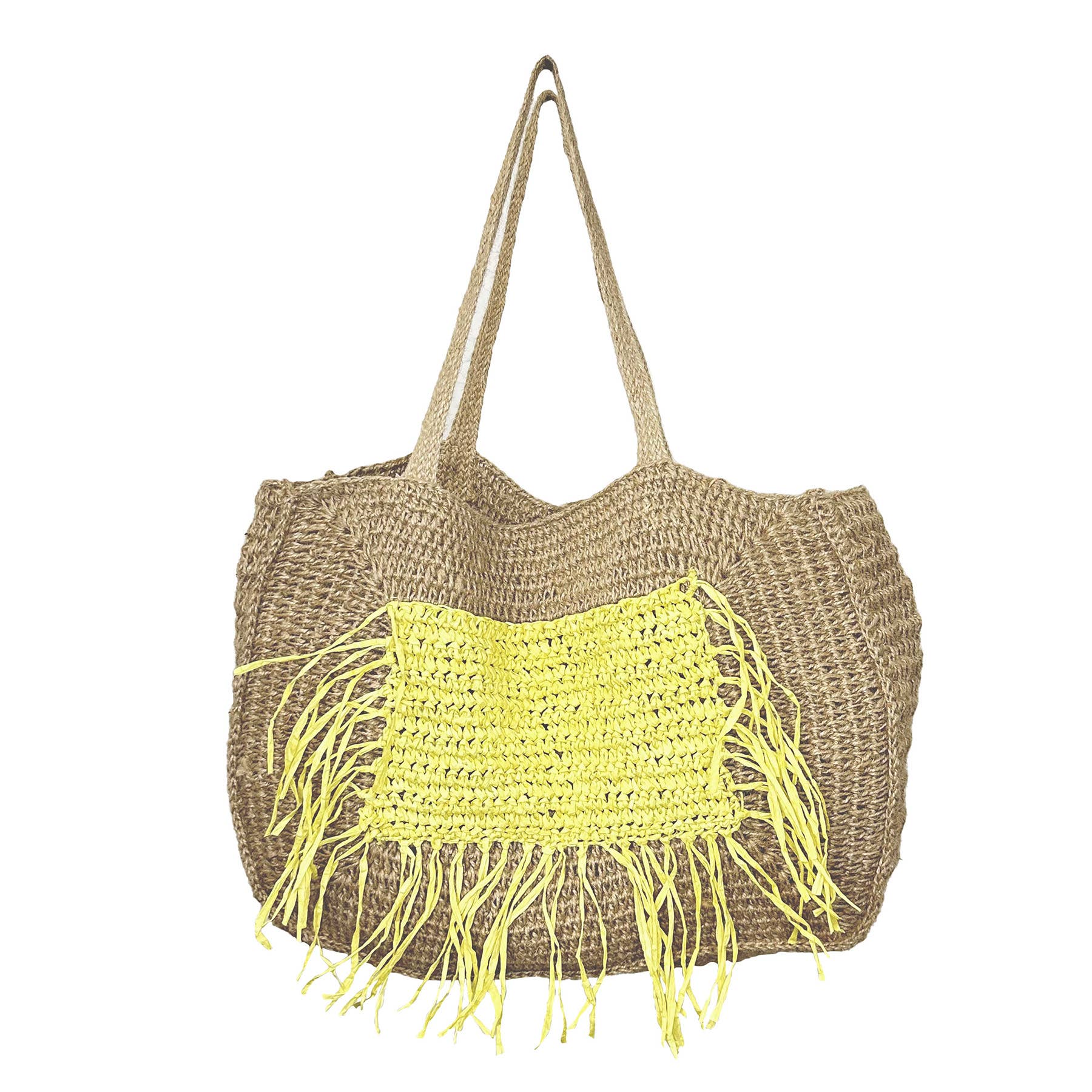 Lana Woven Jute Bag with Color Raffia Pocket