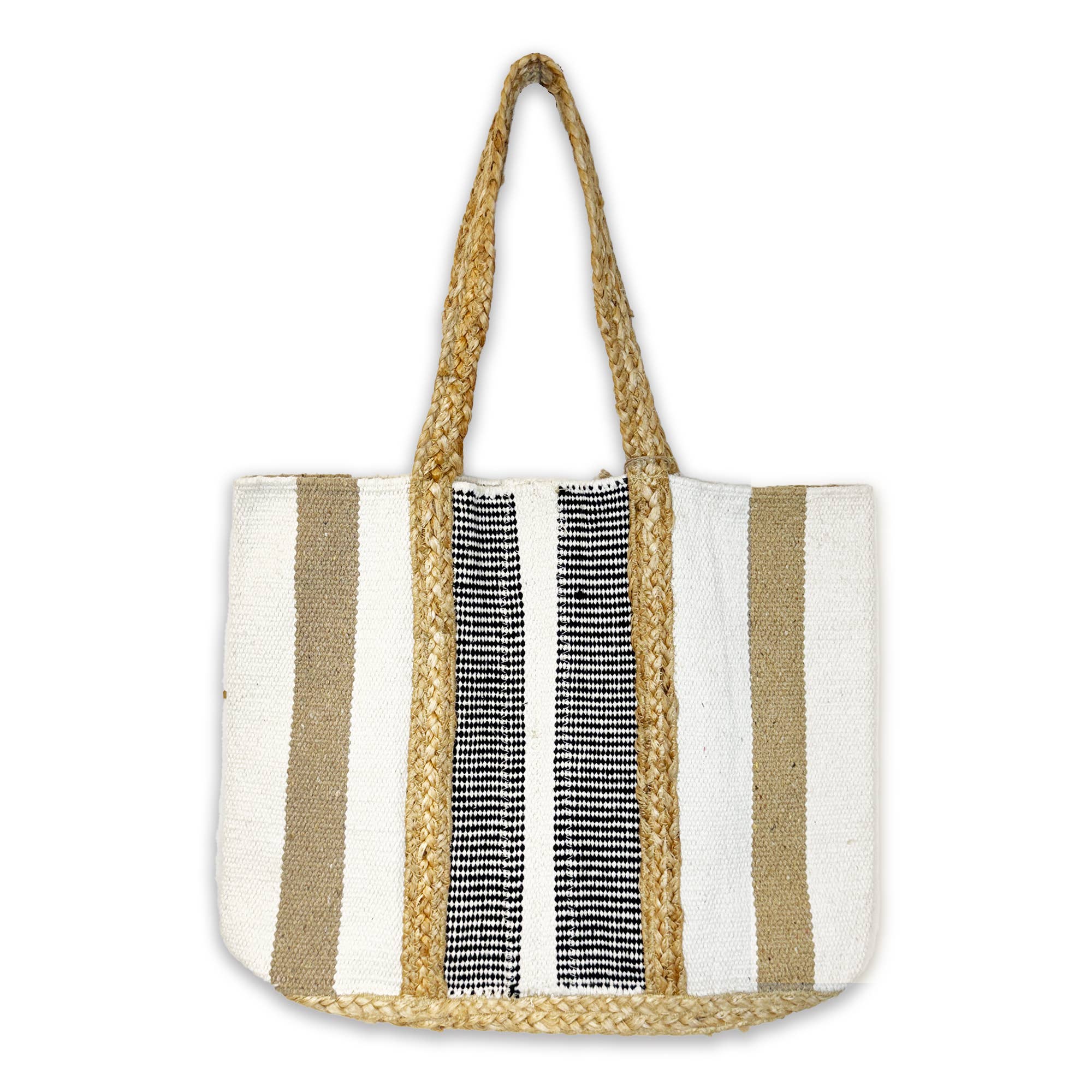 Cayman Tote - White and Black Stripes Jute Tote