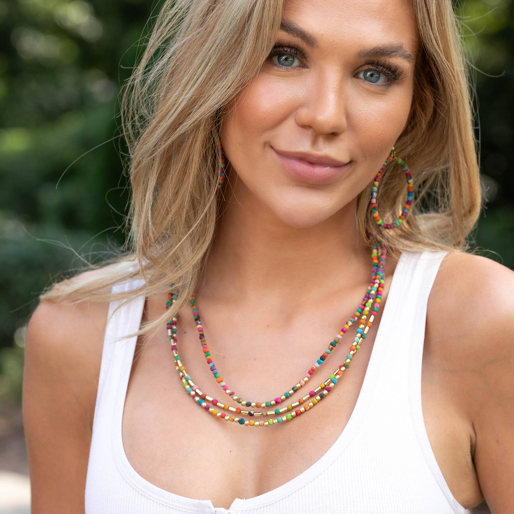 Aasha 3 Layers with Gold Beads Kantha Handcrafted Necklace