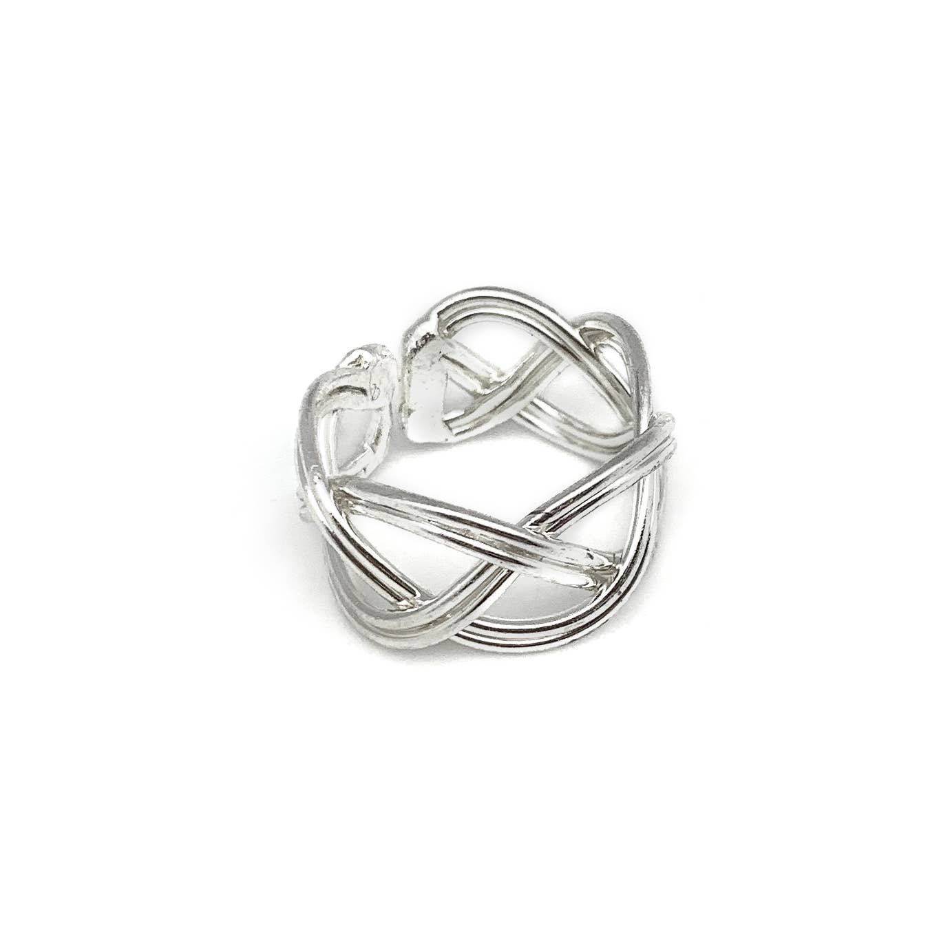 Silver Plated Adjustable Ring - Loose Braided Wires
