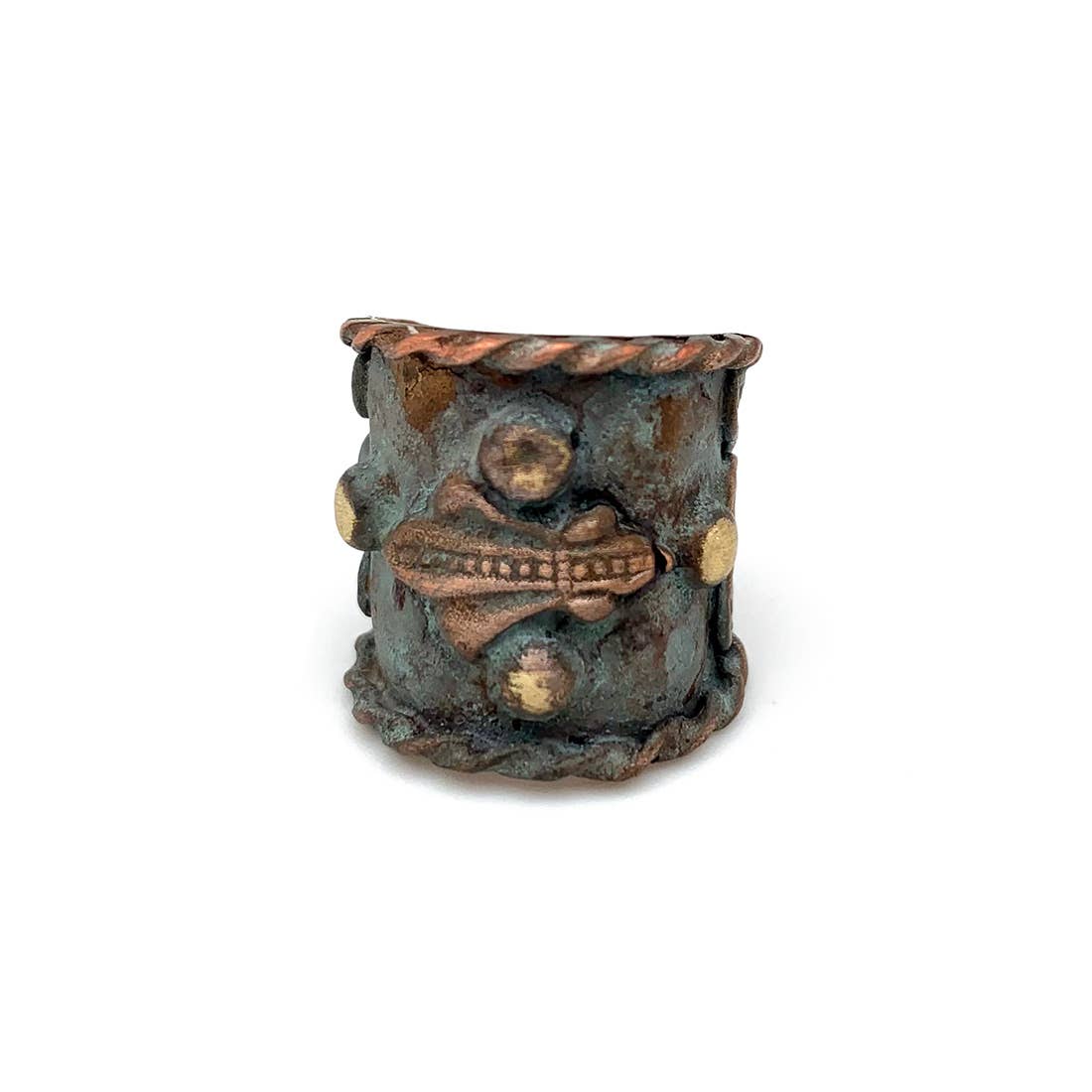 Copper Patina Ring - Teal with Ornate Shapes