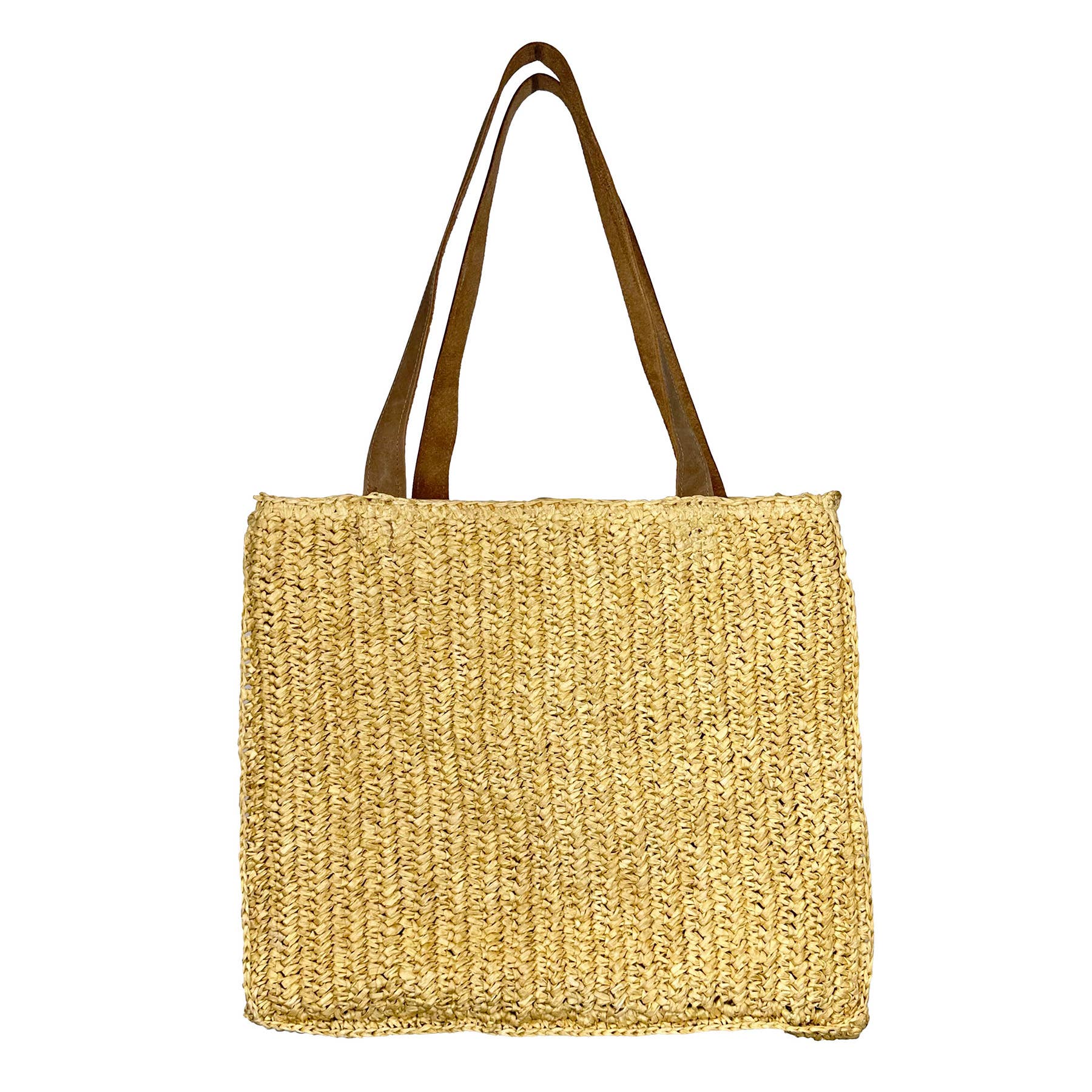 Stella Large Raffia Box Tote with Leather Handles