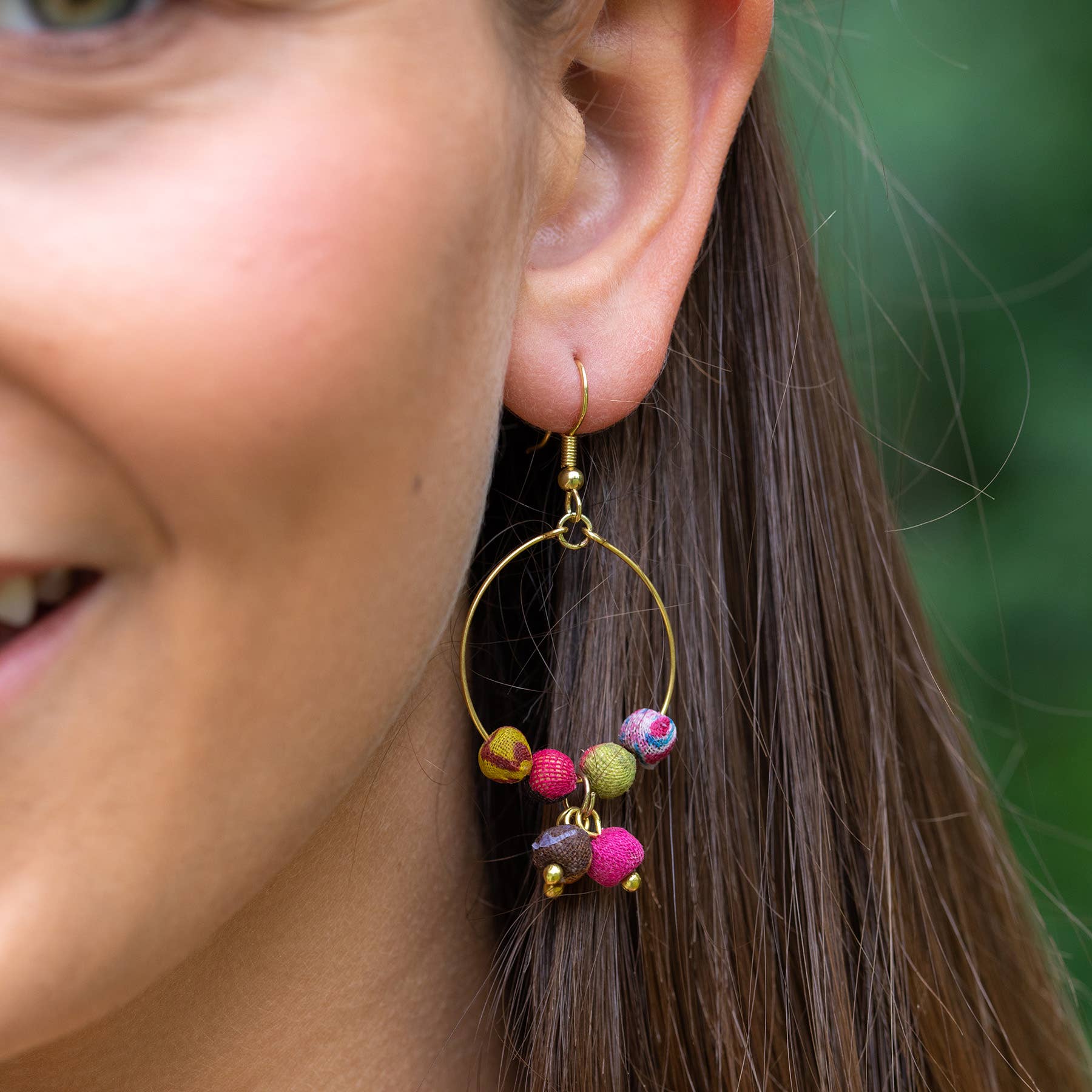 Aasha Open Hoop With Gathered Cluster Earrings