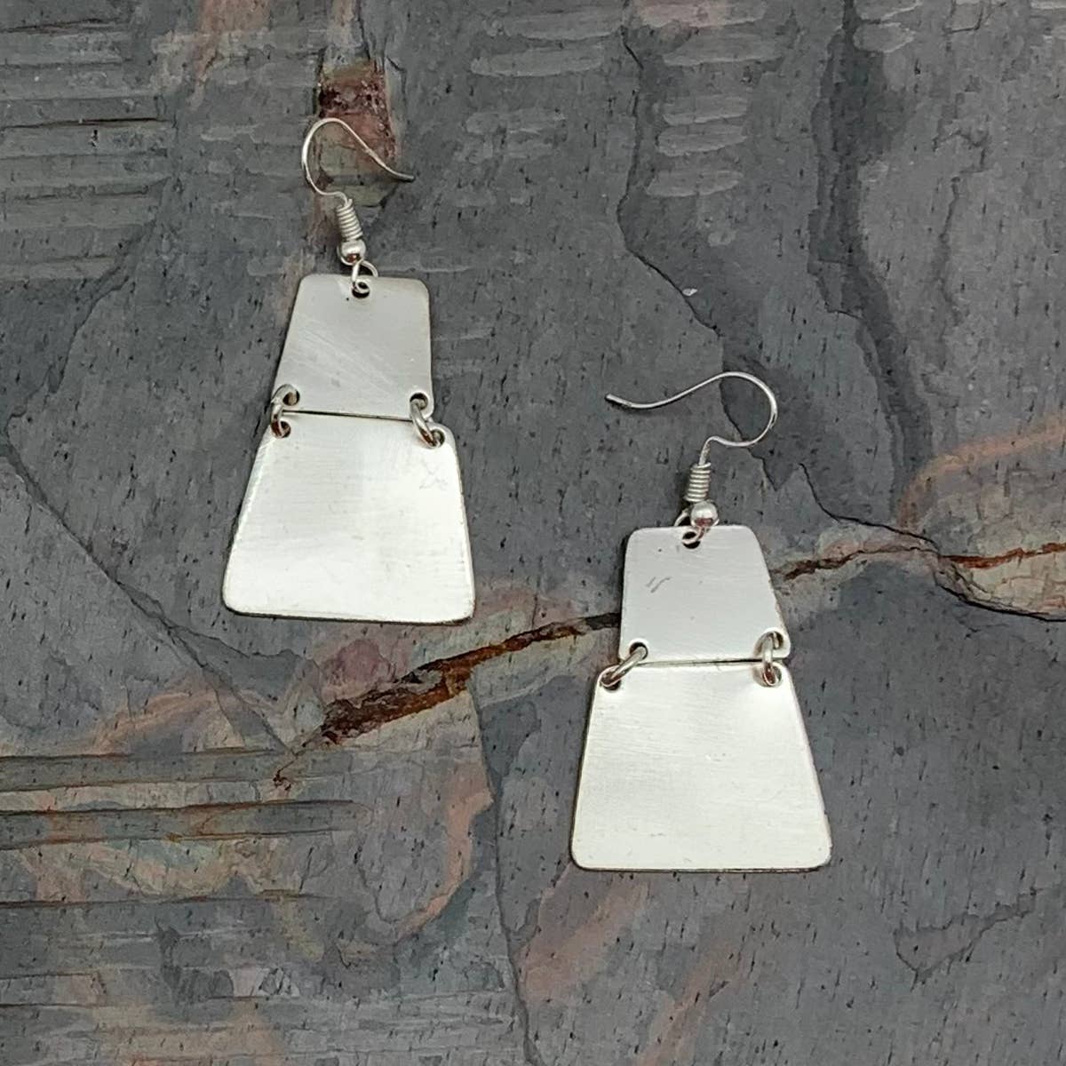 Silver Plated Earrings - Brushed Connected Shapes