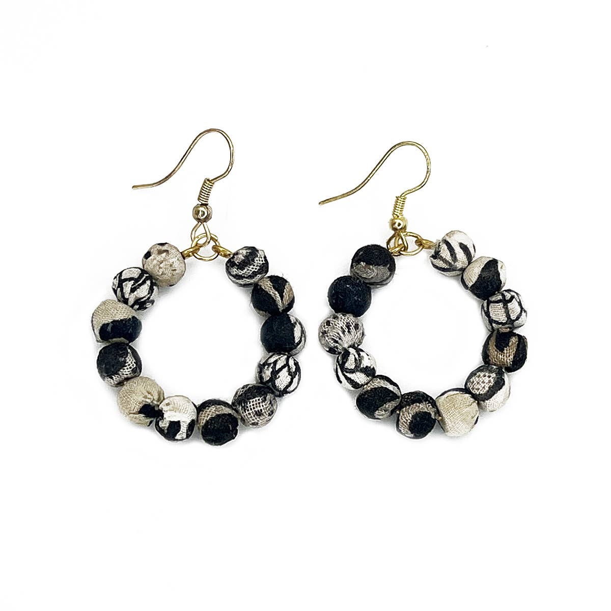 Aasha Monochrome Small Hoop Kantha Handcrafted Earrings