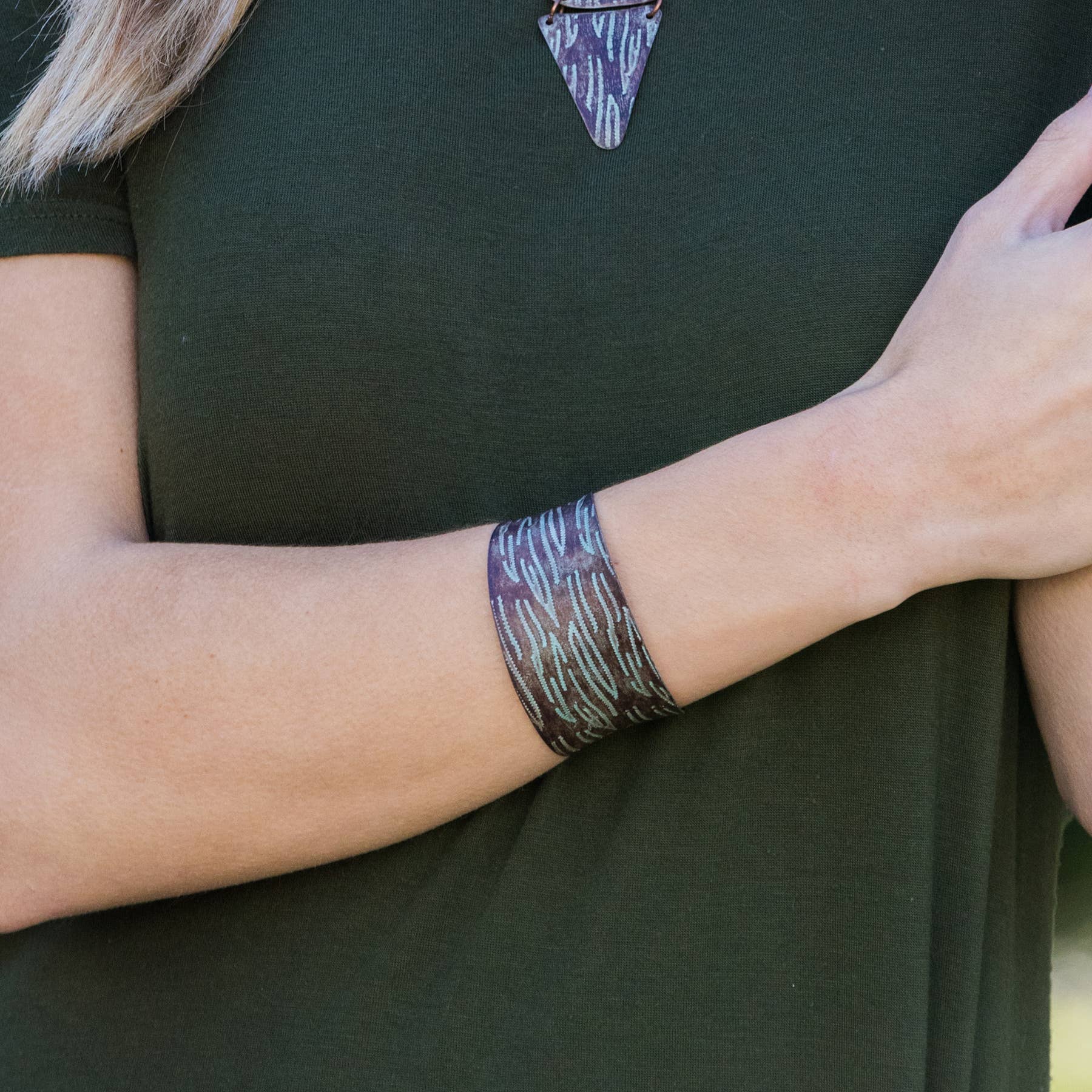 Copper Patina Bracelet - Teal and Brown Texture