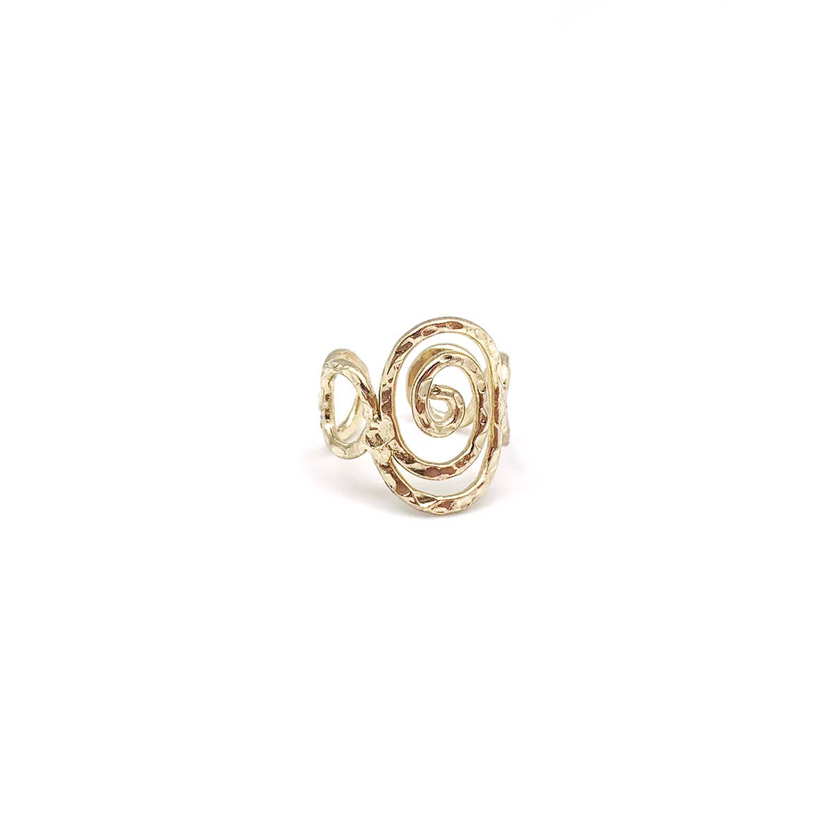 Gold Plated Adjustable Ring - Spiral Oval with Circles