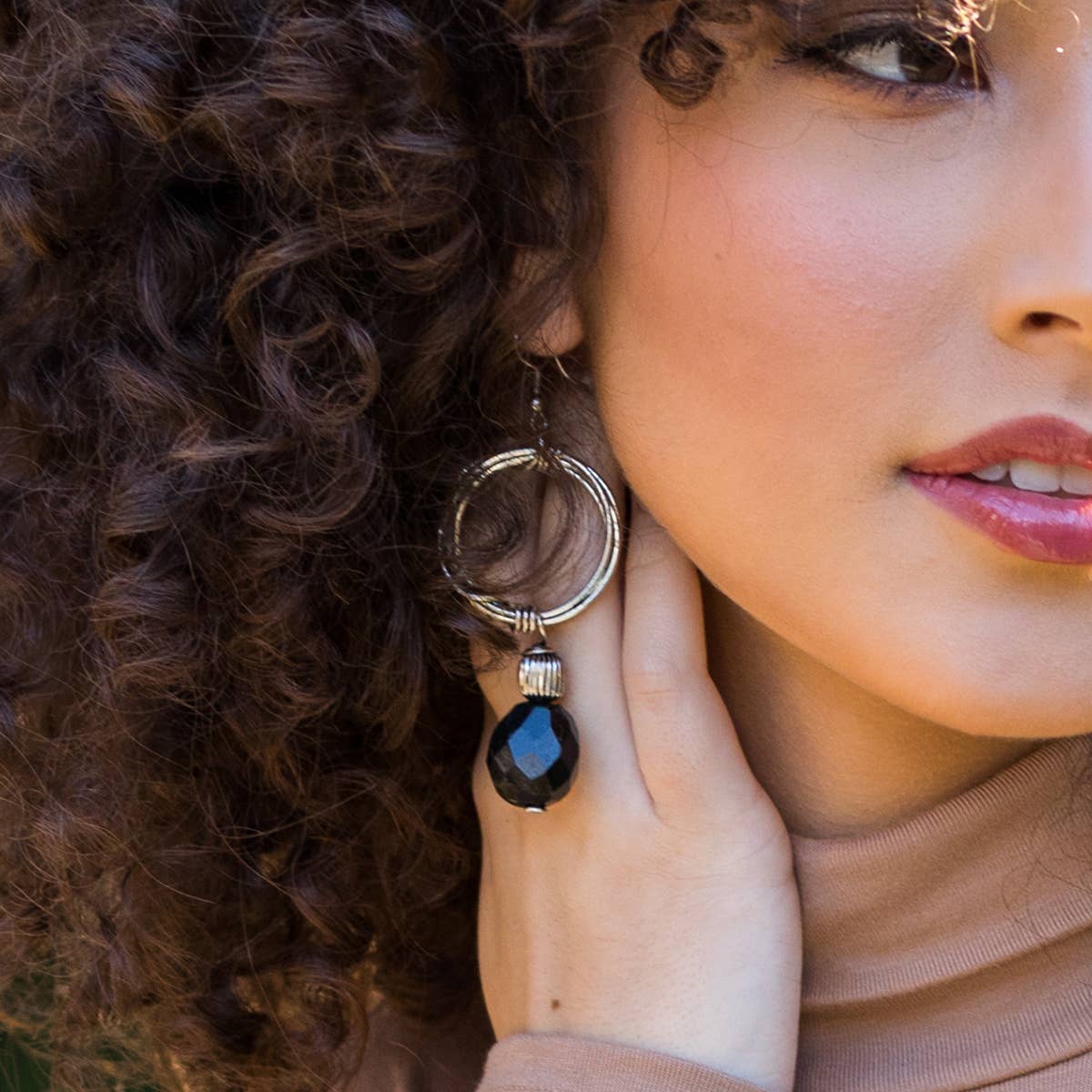Banjara Antiqued Ring Earrings with Onyx Stone